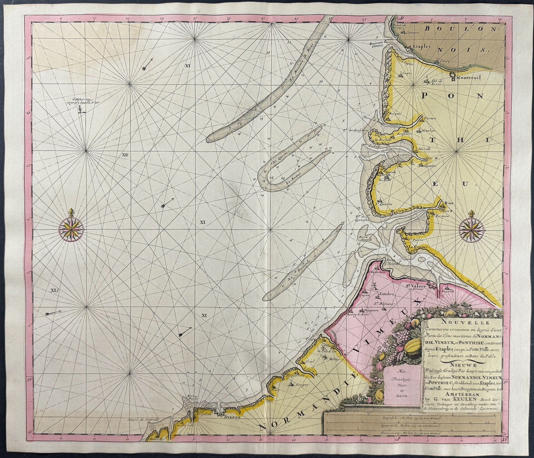 Compass Map of the Sea Coast of France (Normandy)