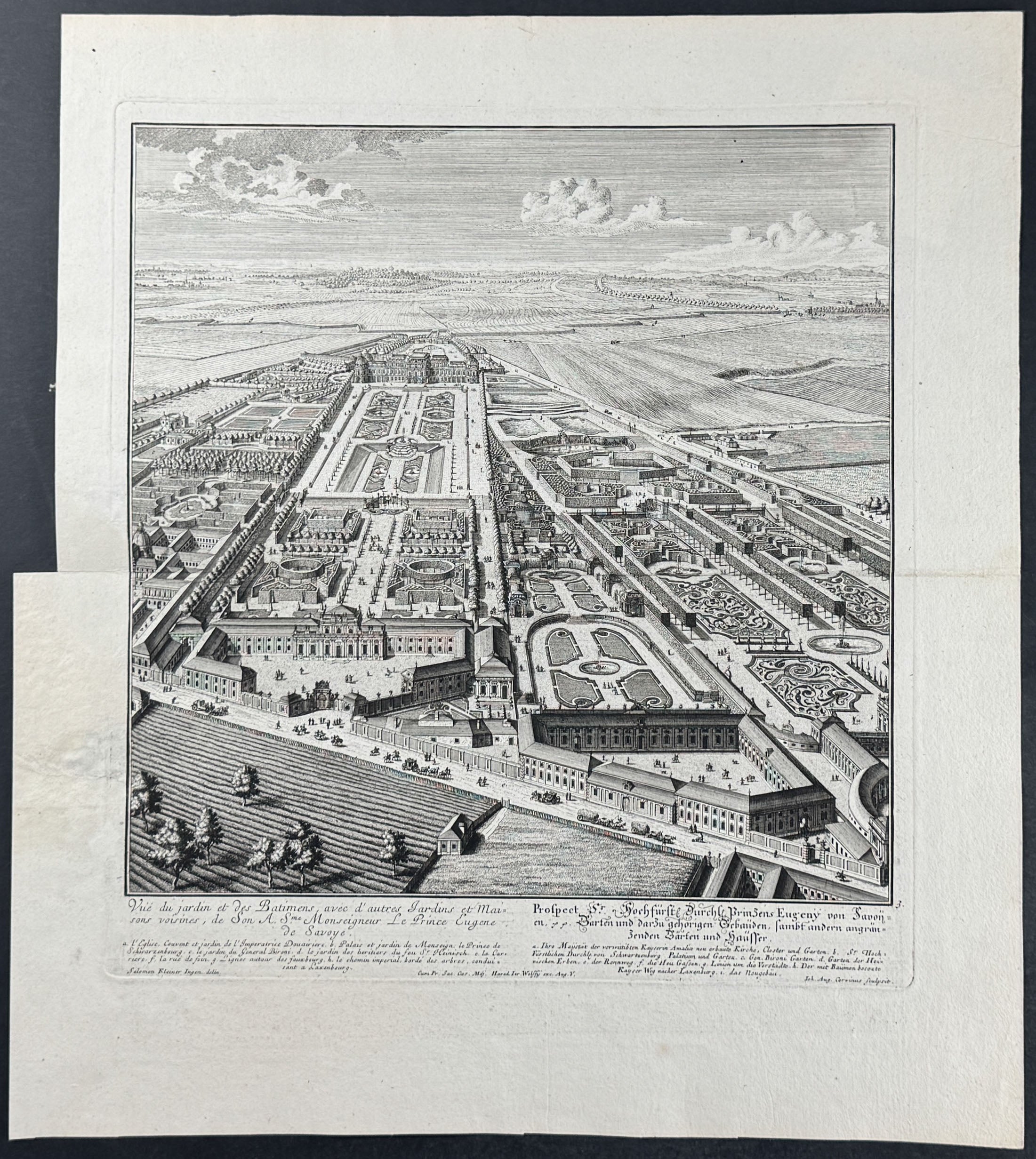 Garden & Building, by His Majesty Monseigneur Prince Eugene of Savoy - Vue du jardin et deese Batimens, avec d'autres Jardins et Maisons voisines, de Son A. Sme. Monseigneur Le Prince Eugene de Savoye