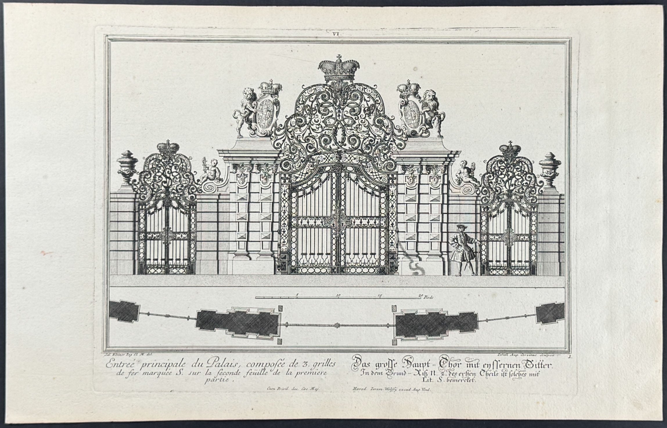 Gates, Palace Entrance - Entrée principale du Palais, composee de 3. girlles de fer marquee S. sur la seconde feuille de la premiere partie