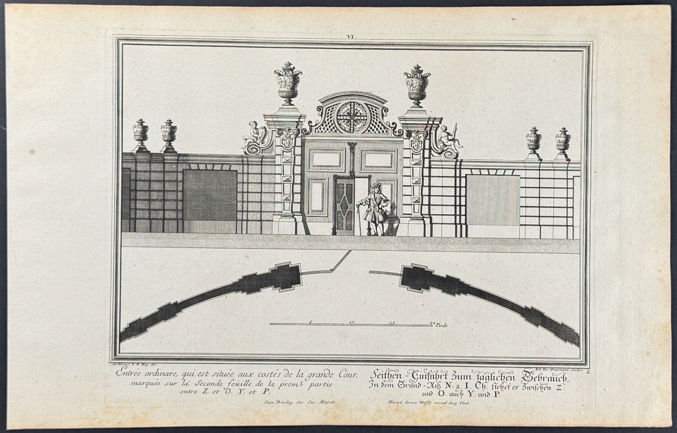 Gates, Palace Entrance - Entrée ordinaire, qui est situee aux costes de la grande Cour, marquee sur la Seconde feuille de la prem. Partie entre