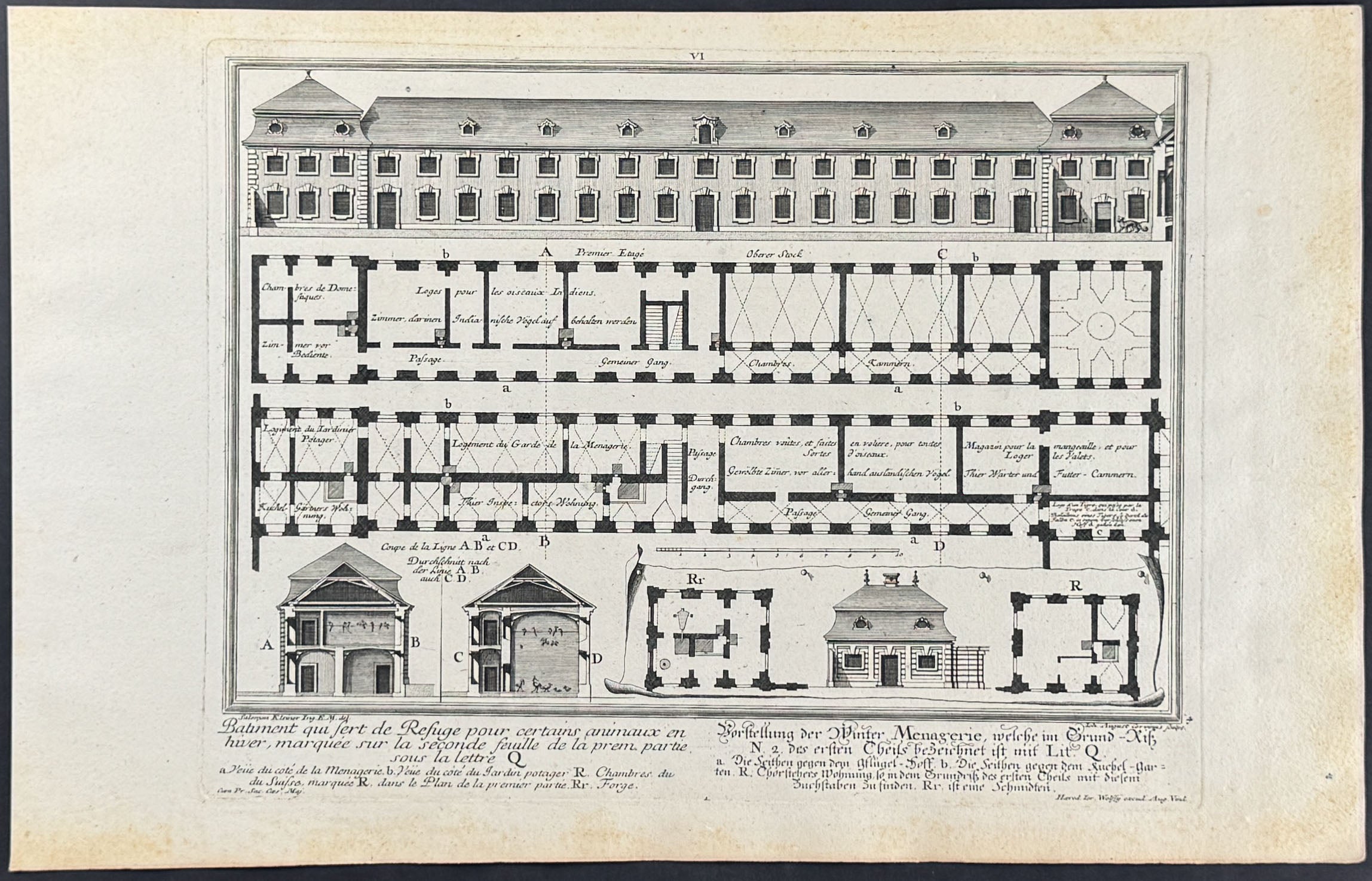 Building Front & Plan - Batiment que Sert de Refuge pour certains animaux en hiver, marquee sur la seconde, feuille de la prem,partie sous la lettre