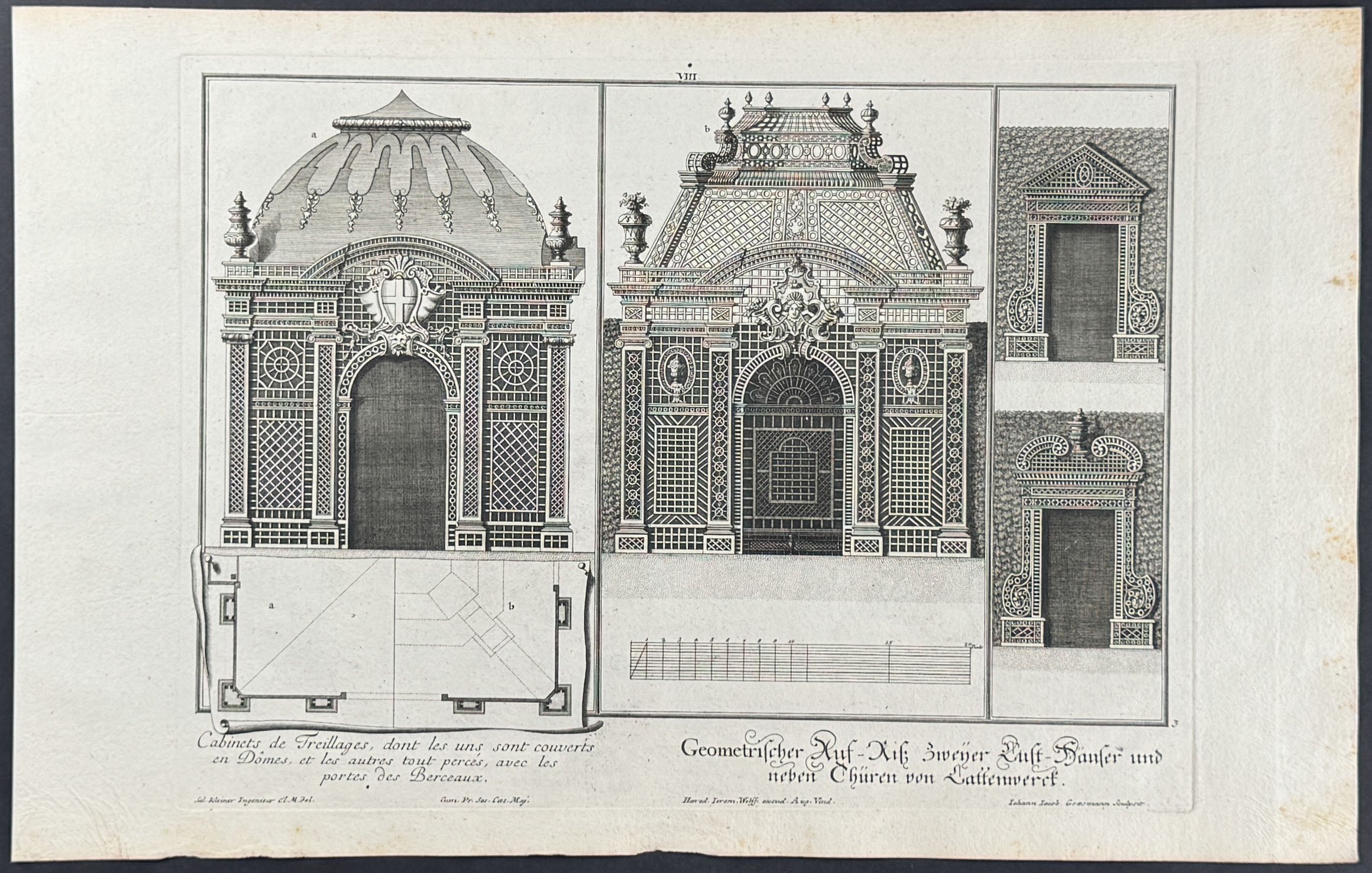 Latticed Buildings - Cabinets de Treillages, don’t les uns sont couverts en Doimes, et les autres tout perces, avec les portes des Berceaux