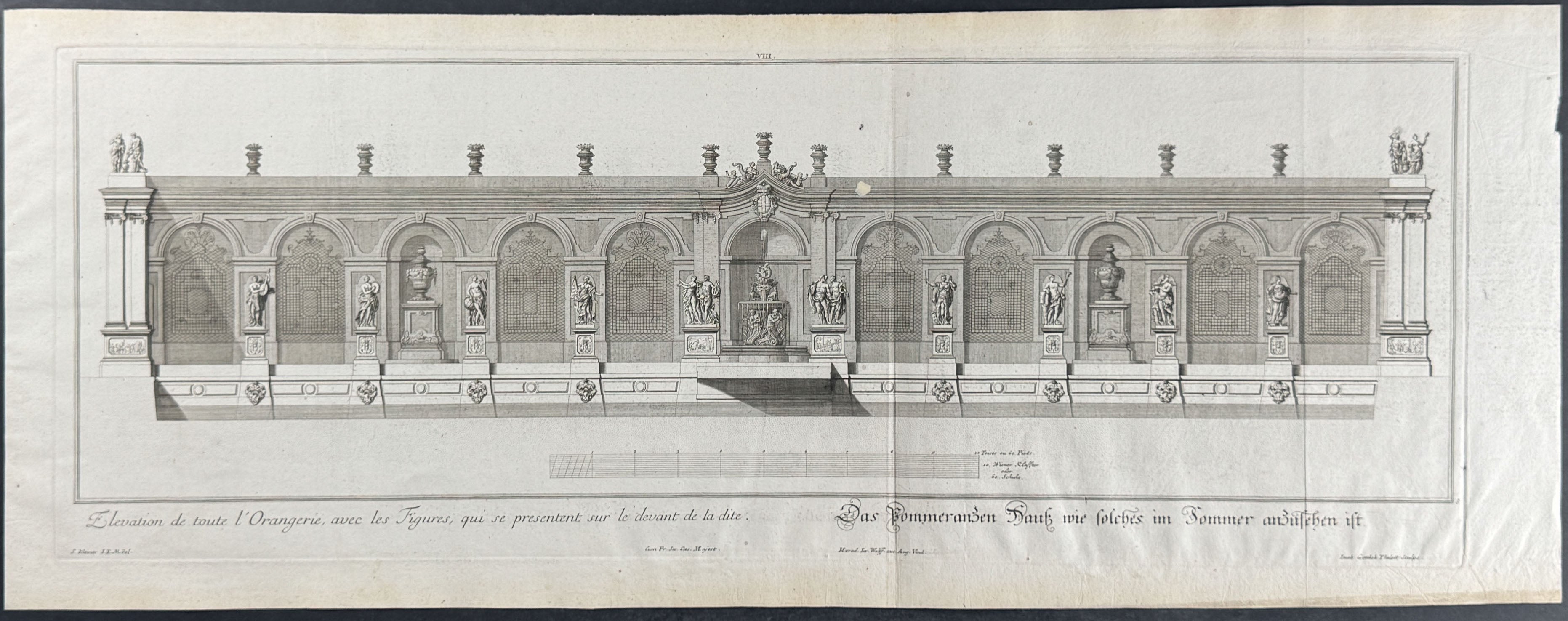 Orangery - Elevation de toute l'Orangerie, avec les Figures, qui se presentent sur le devant de la dite