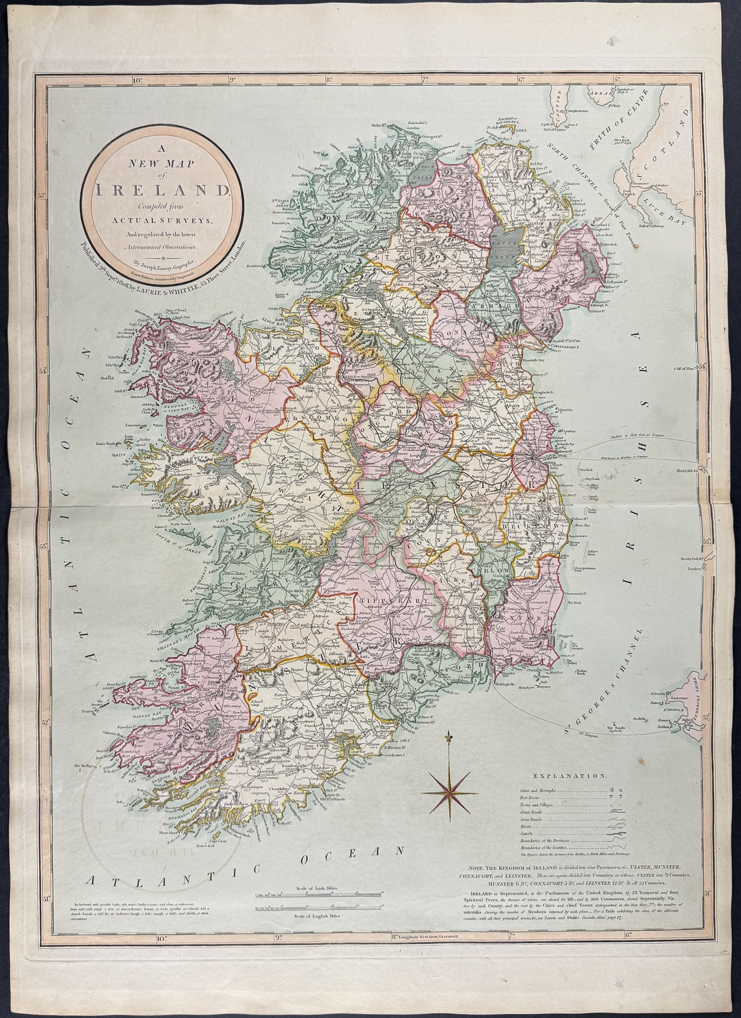Map of Ireland [Ireland, divided into Provinces and Counties, with the Post Roads, &c. by Joseph Enouy]