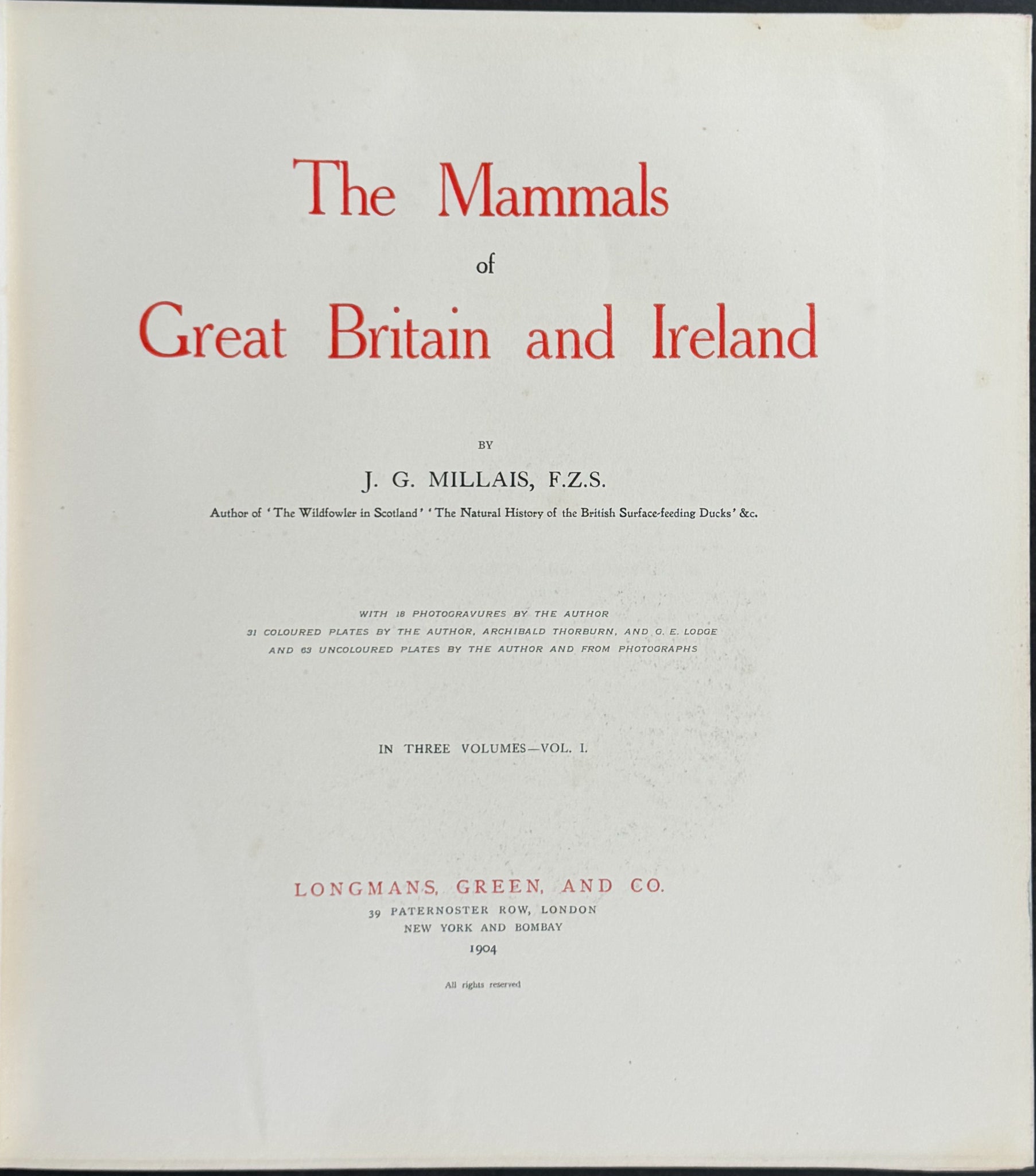 Millais' The Mammals of Great Britain and Ireland - Three Volumes with 273 Plates