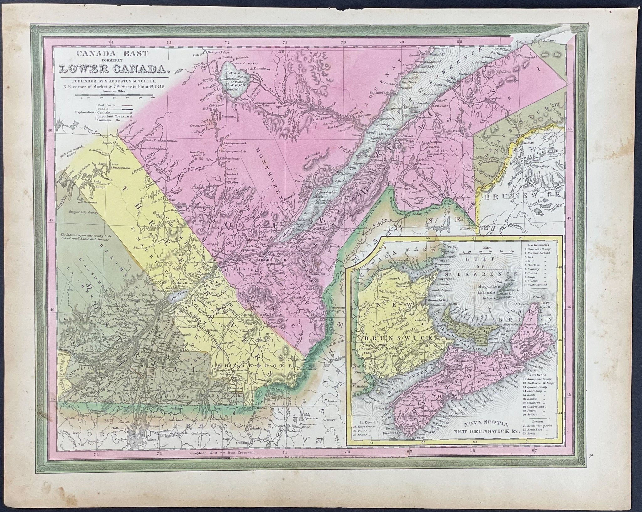 Map of Canada East formerly Lower Canada