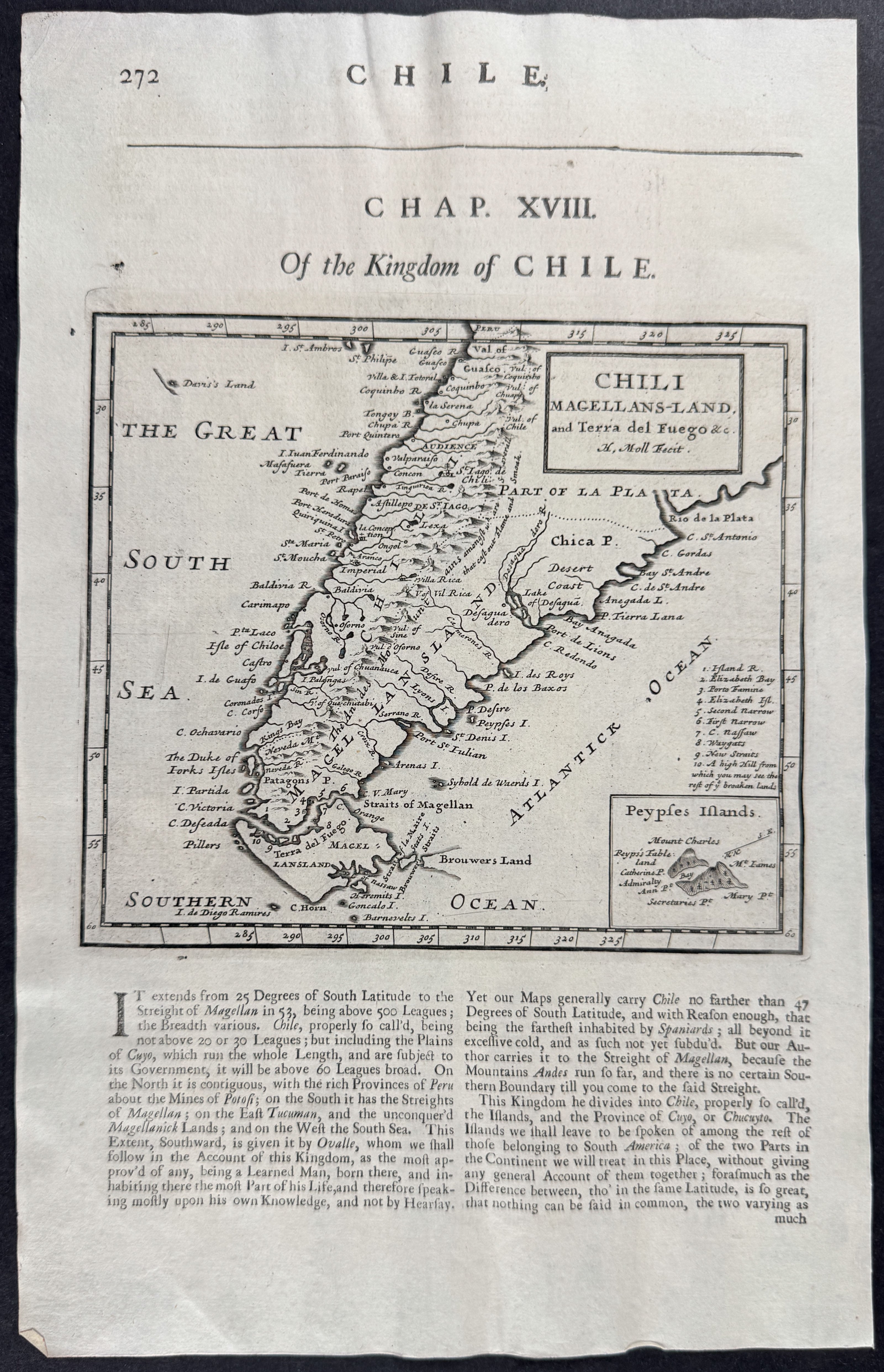 Map of Chili, Magellans-Land (Magellan Strait), and Terra del Guego