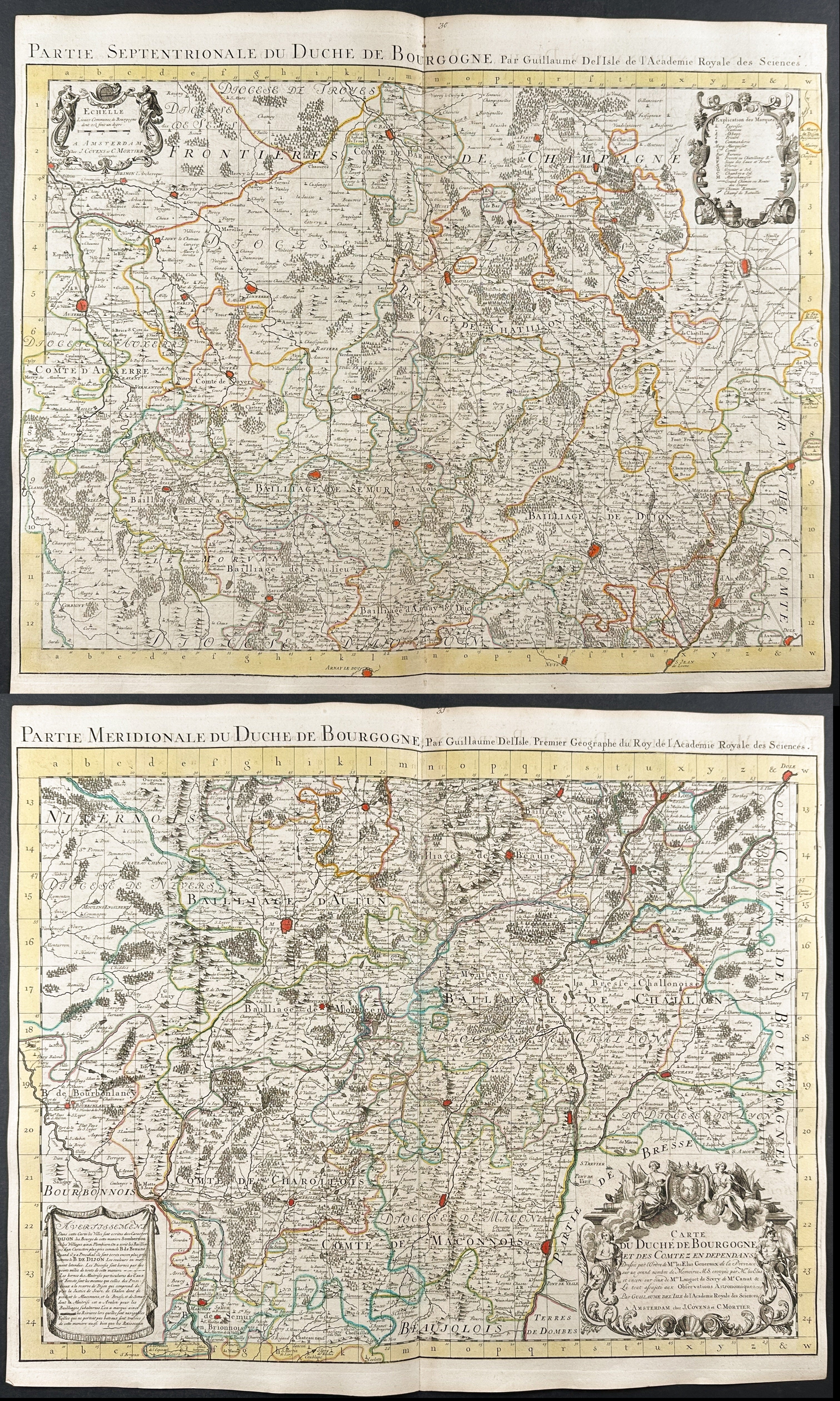 Pair of Maps of Burgundy, France