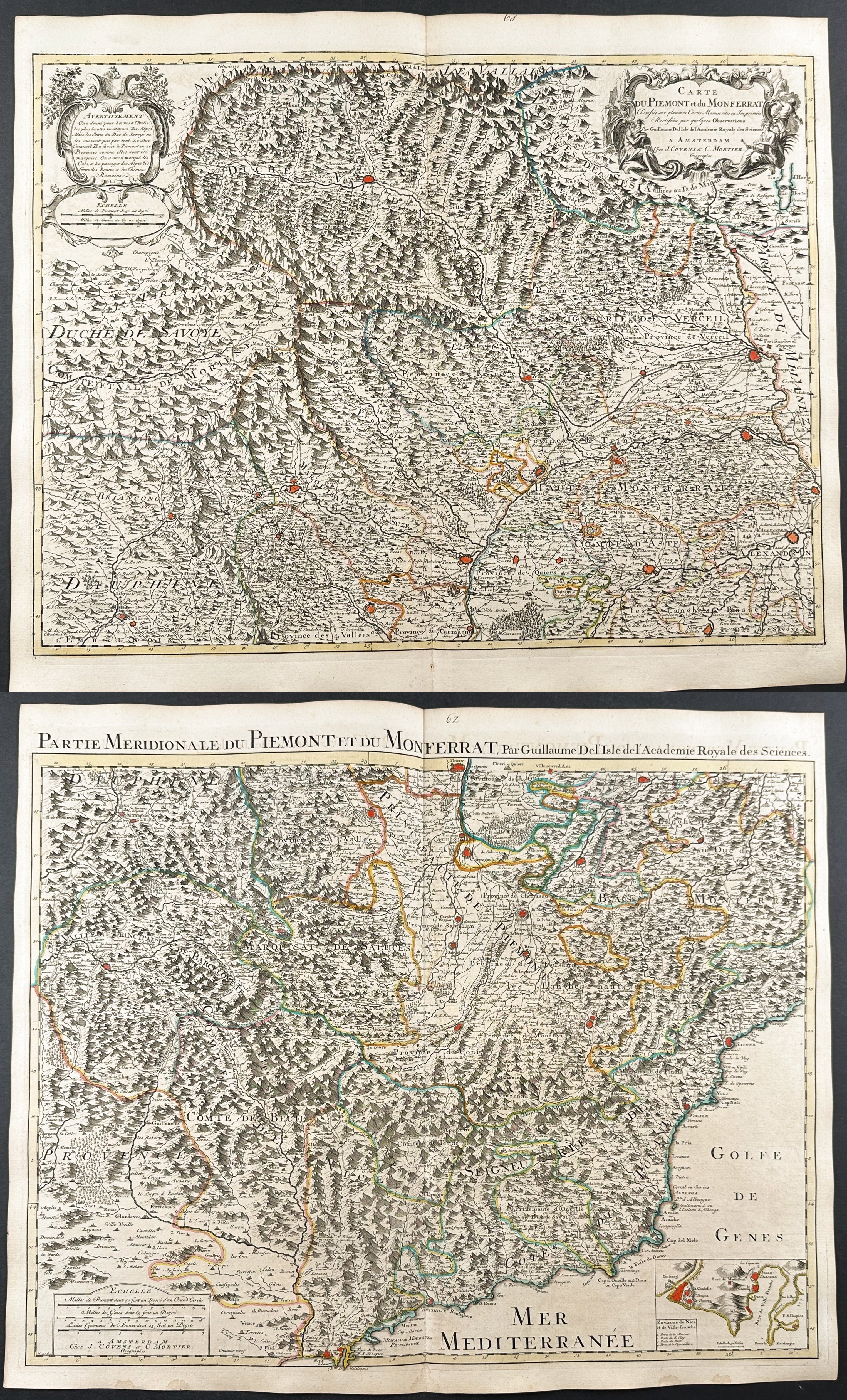 Pair of Maps of Piedmont & Monferrato, Italy