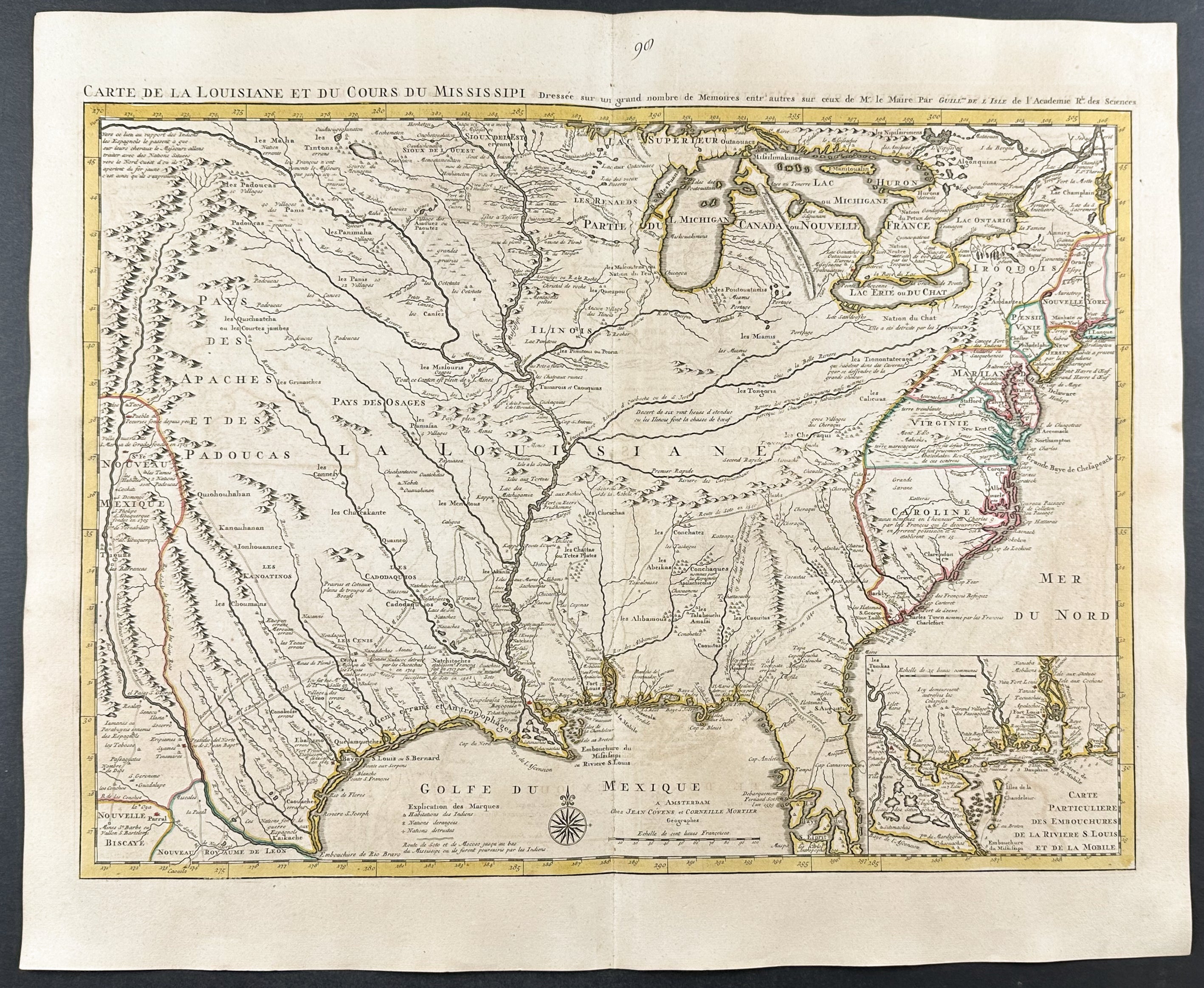 Map of Louisiana and Course of the Mississippi with the Great Lakes, Mexico, Texas Named, Florida, and East Coast