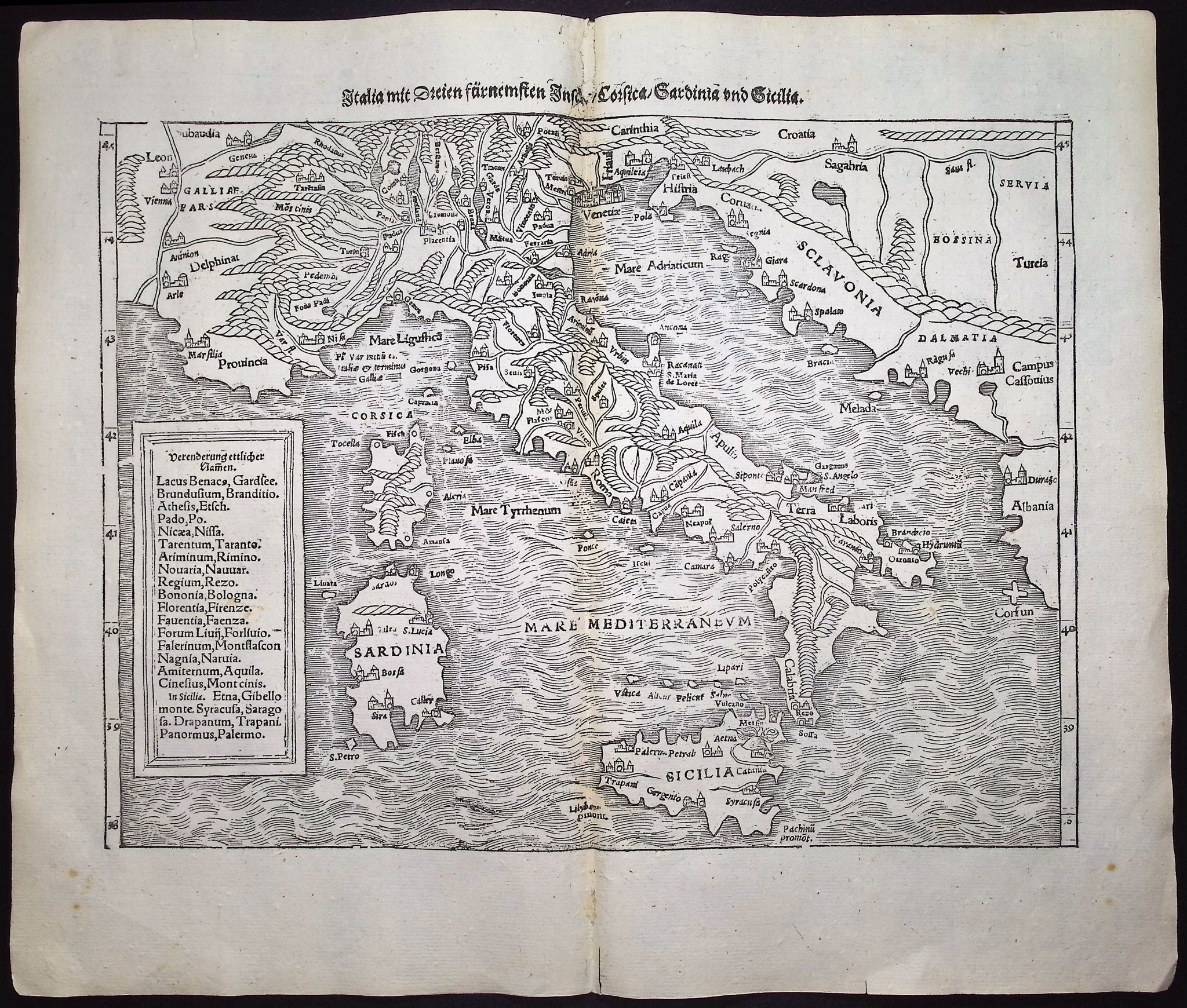 Map of Italy with Corsica, Sardinia, Sicily