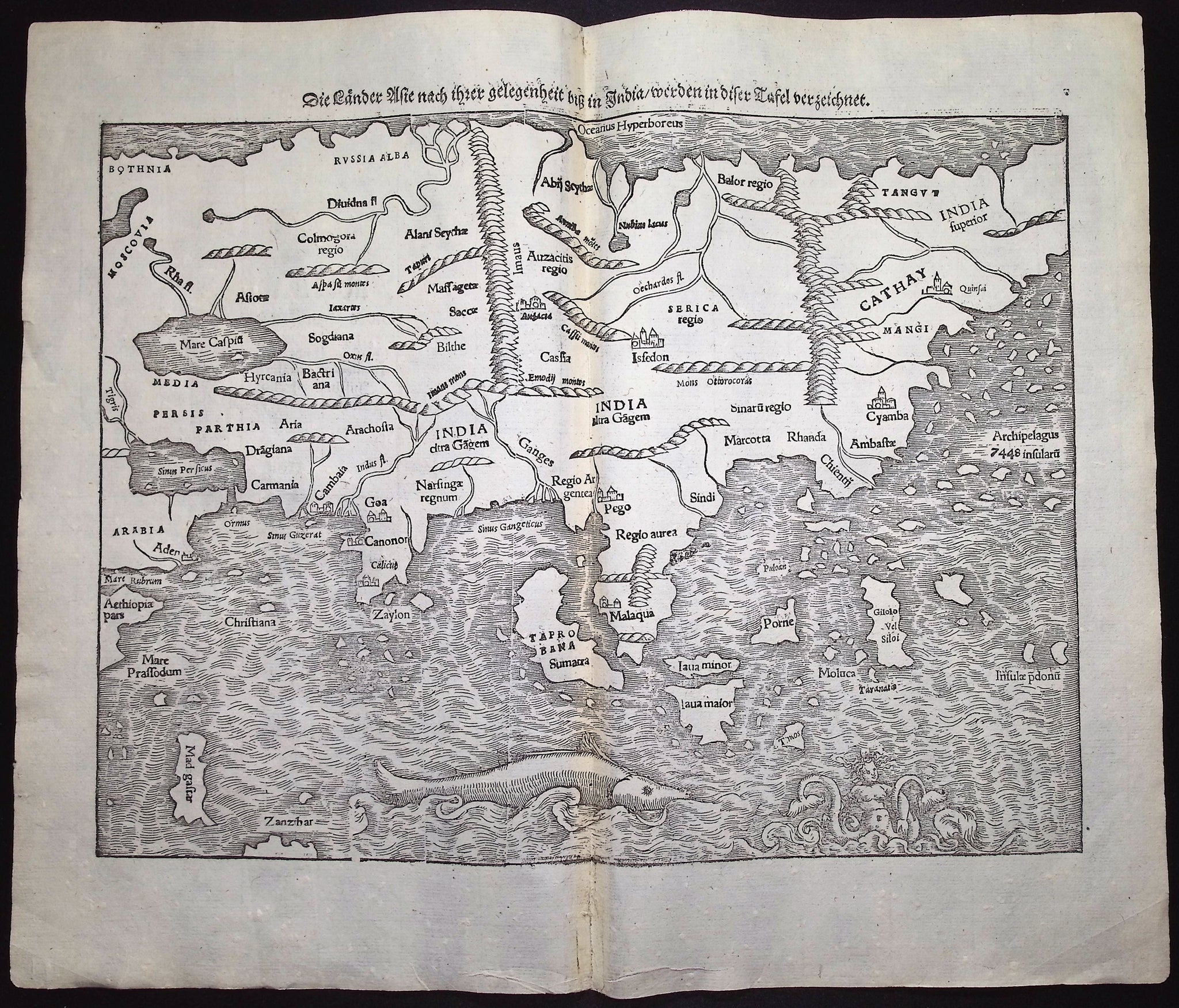 Map of India with Asia, Russia, some East Indies, Madagascar, Sea Monsters)