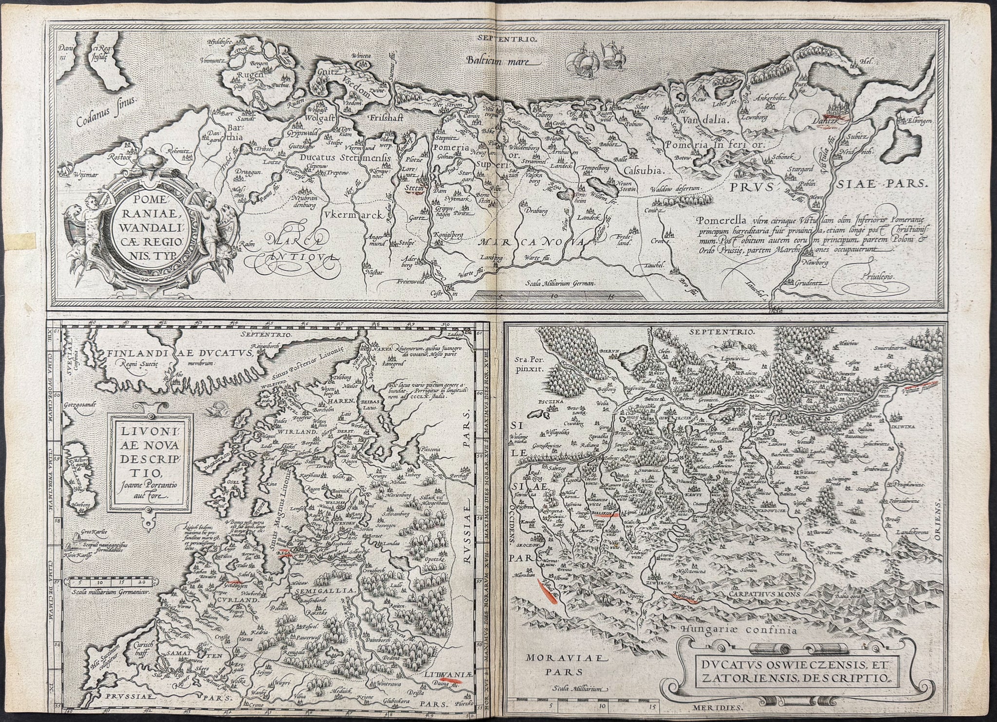 Maps of the coasts of the Baltic Sea, Pomerania, Livonia (modern-day Estonia and Latvia), and the Duchy of Auschwitz and Zator