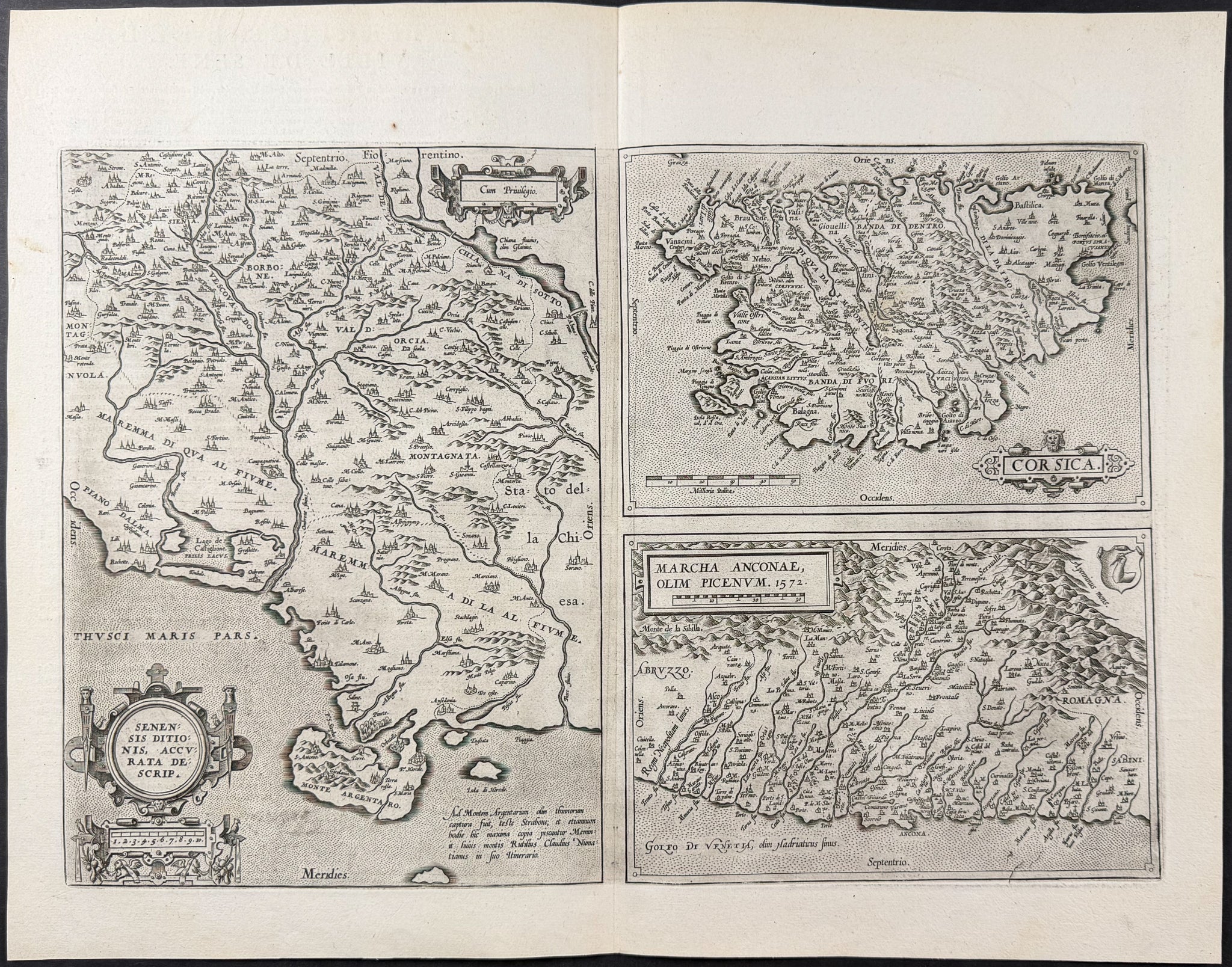 Maps of Corsica, Picenum, & Sienna, Italy