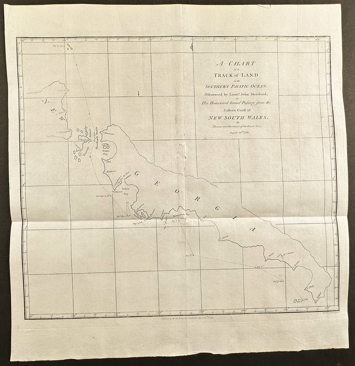 A Chart of a Track of Land in the Southern PAcific Ocean Discovered by Lieutenant John Shortland on His Homeward bound Passage from the Eastern Coast of New South Wales