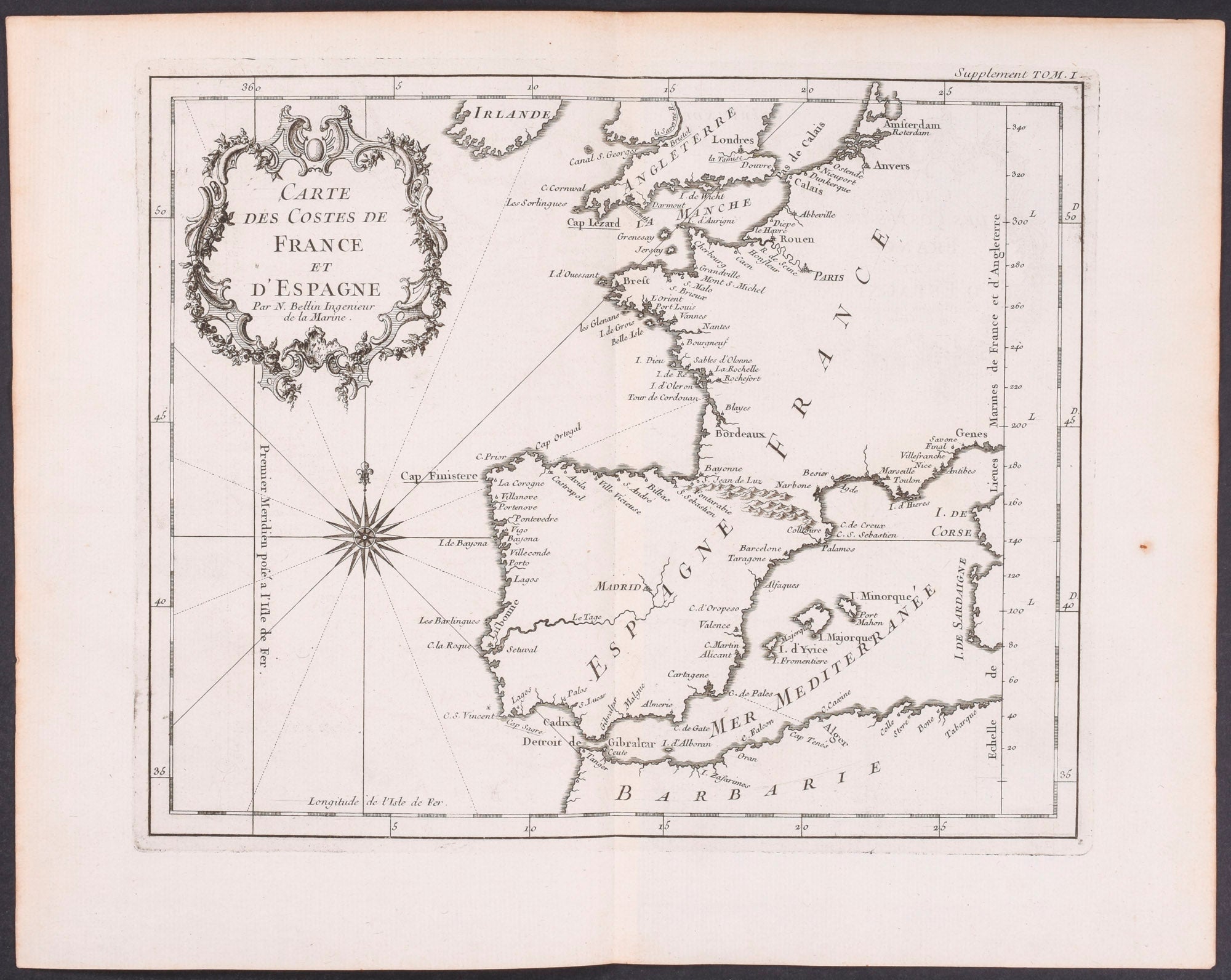 Map of Coasts of France & Spain / Carte des Costes de France et d'Espagne