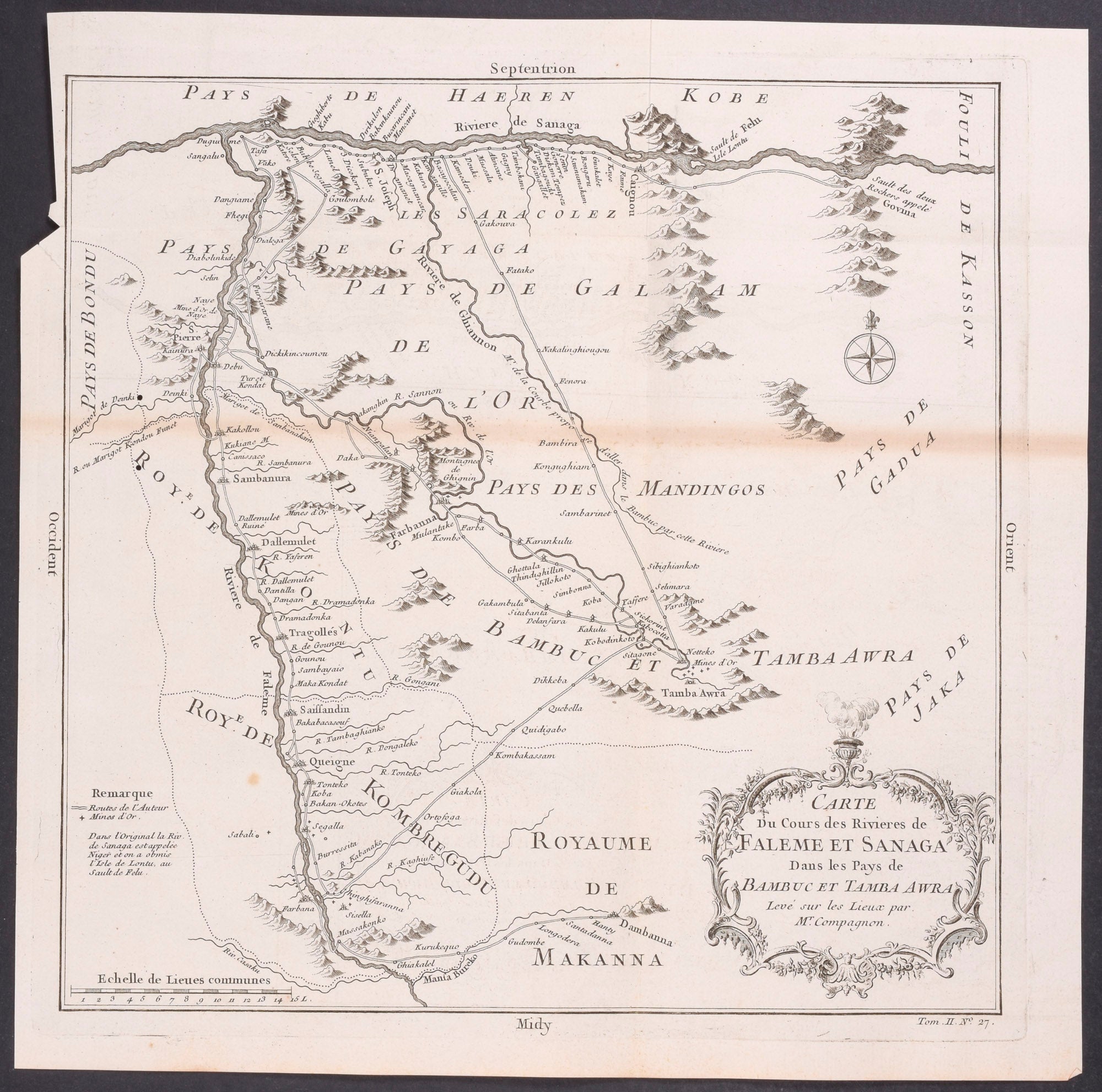 Map of Western Mali with Senegal & Niger River, Africa / Carte du Cours des Rivieres de Faleme et Sanaga Dans les Pays de Bambuc et Tamba Awra