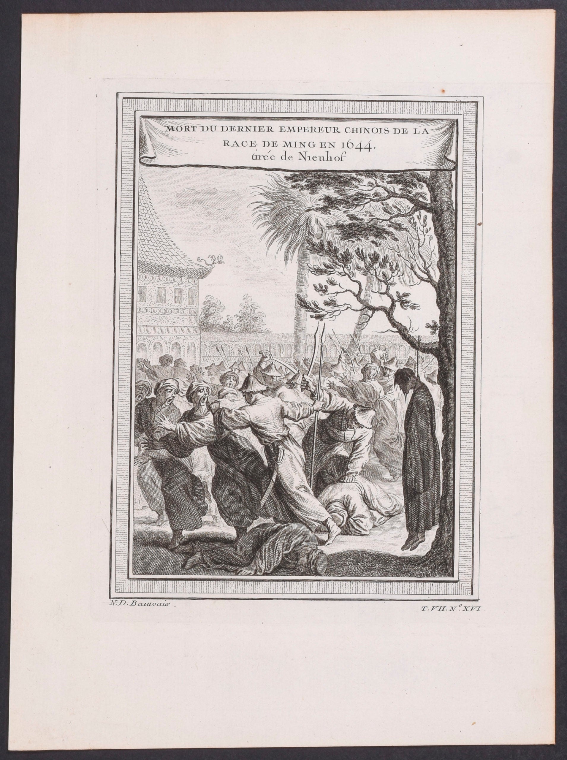 Death of the last Chinese emperor of the Ming Race in 1644, drawn from Nieuhof