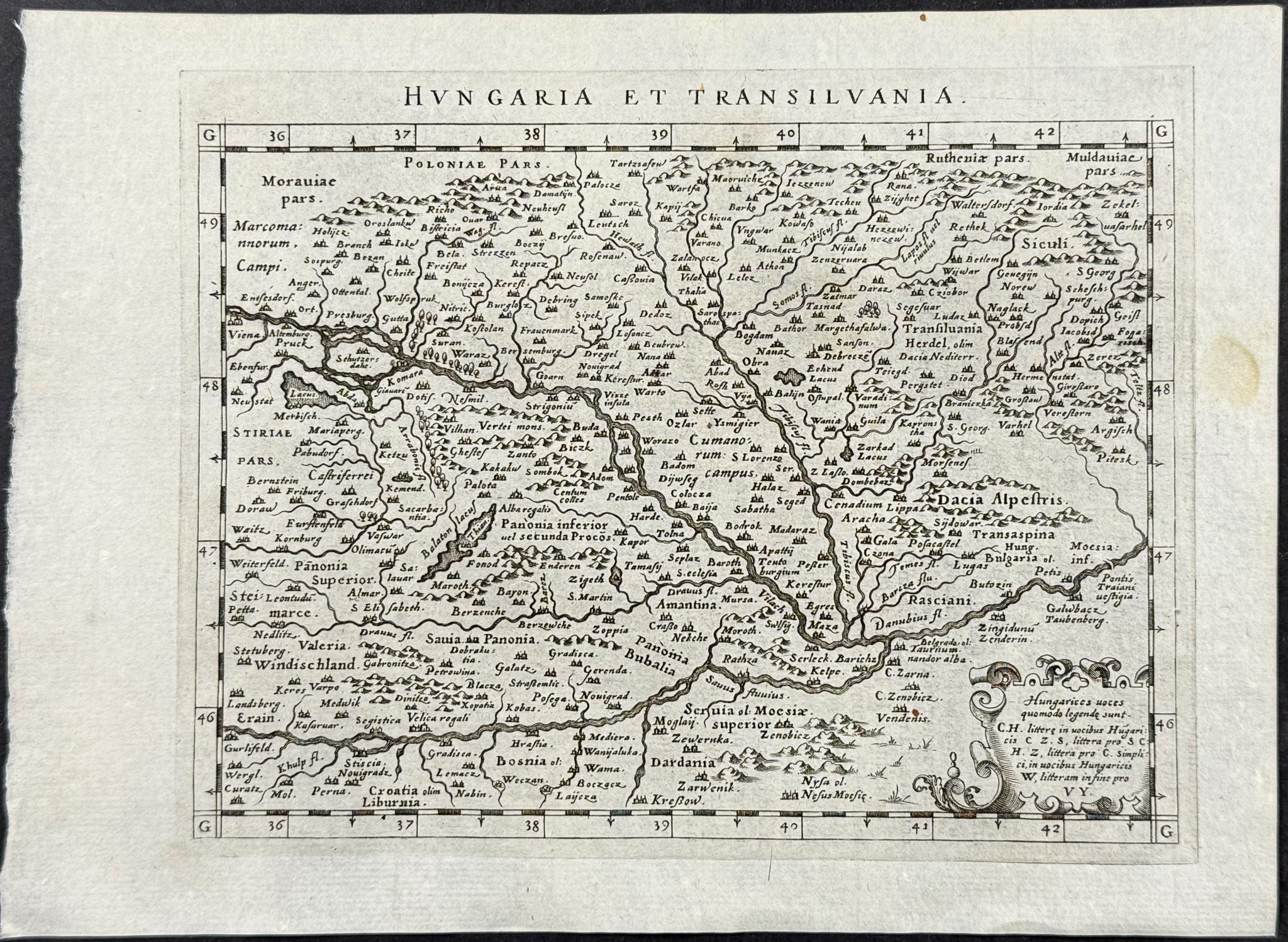 Map of Hungary & Transylvania, Romania
