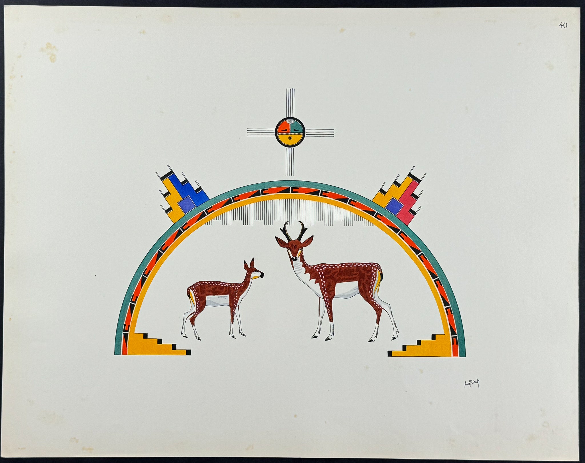 Antelope surmounted by Sky Symbols - drawn by Awa Tsireh