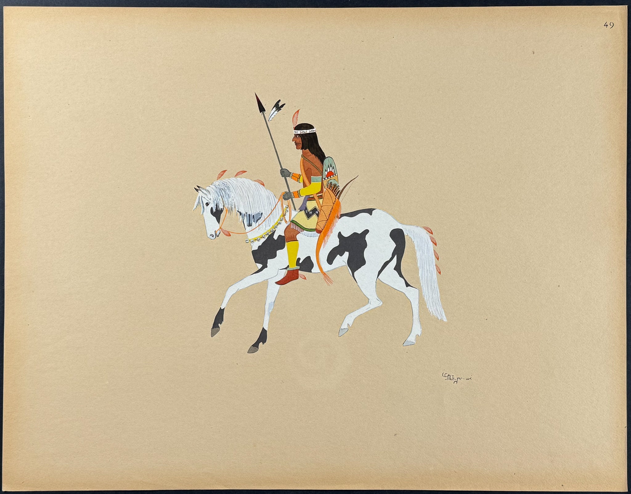Warrior on a Pinto Pony - drawn by Velino Herrara or Ma Pe Wi