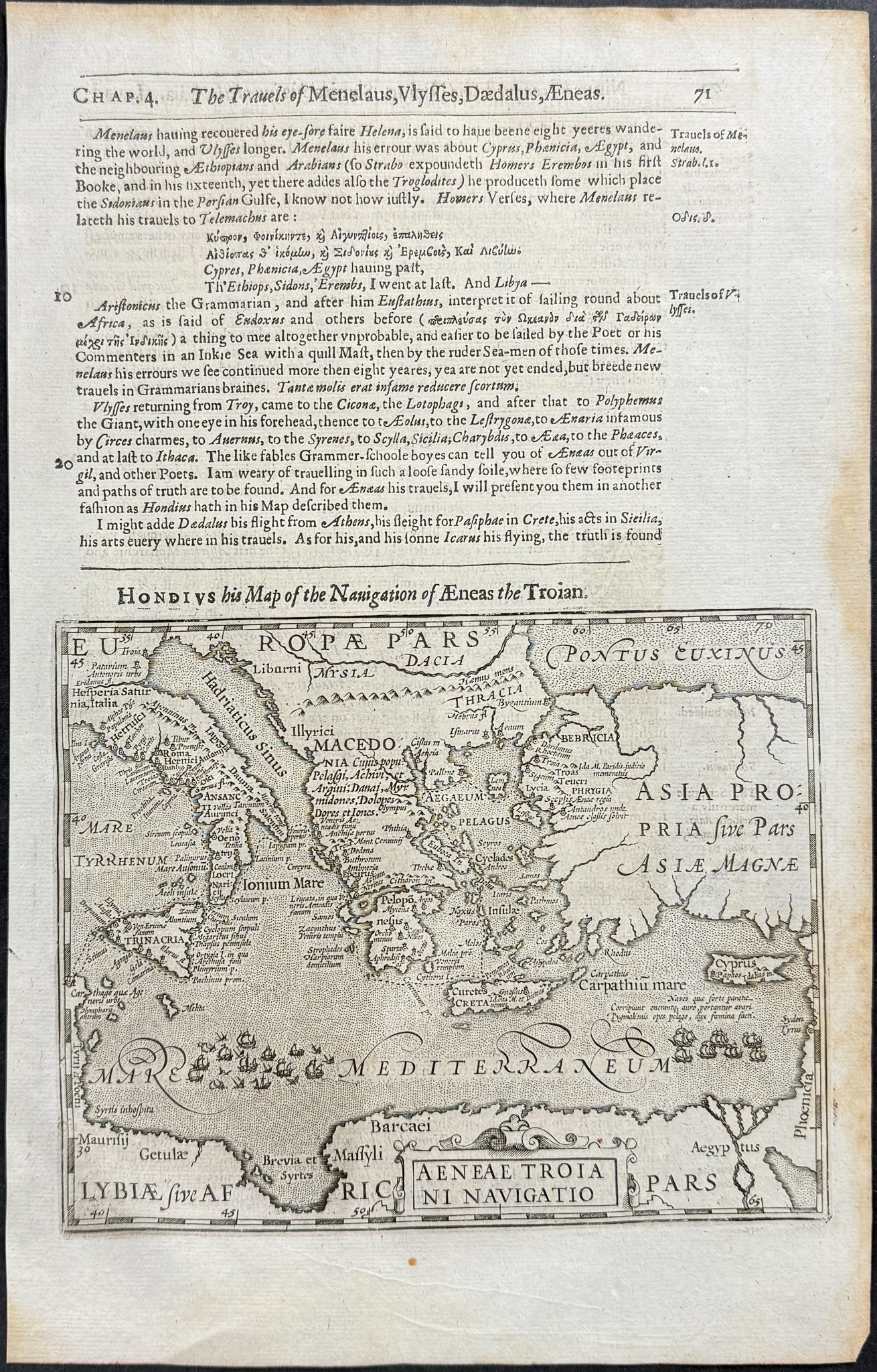 Map of Navigation of Aeneas the Trojan (Greece, Asia, Italy, Africa)