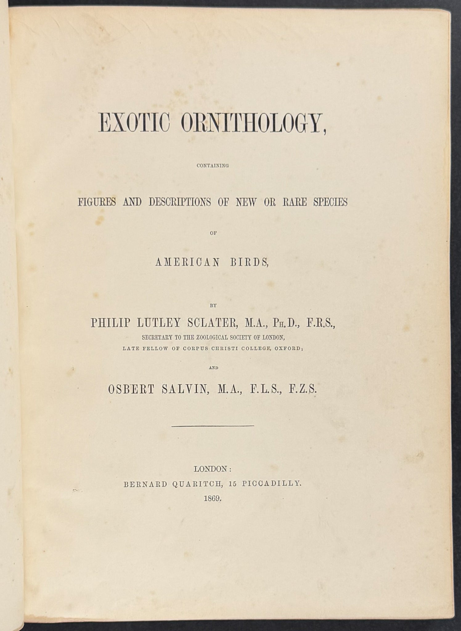 Exotic Ornithology, containing Figures and Descriptions of New or Rare Species of American Birds