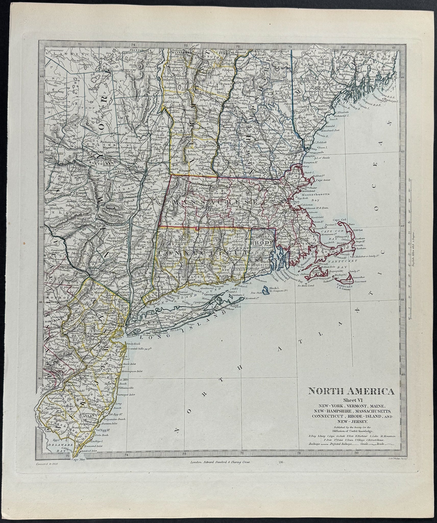 Map of North America, Sheet 6, New York, Vermont, Maine, New Hampshire, Massachusetts, Connecticut, Rhode Island, and New Jersey