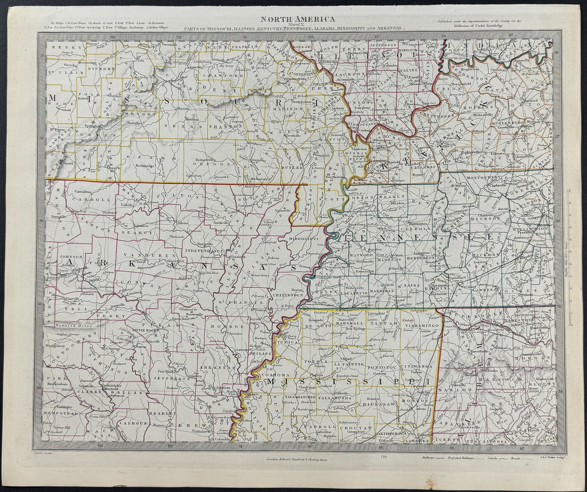Map of North America, Sheet 10, Parts of Missouri, Illinois, Kentucky, Tennessee, Alabama, Mississippi, and Arkansas
