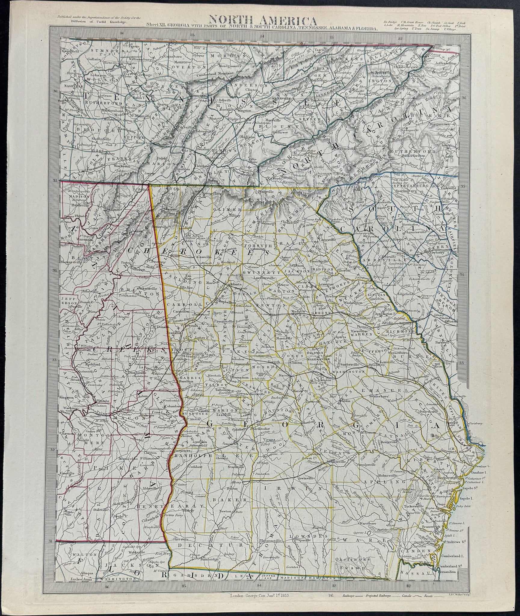 Map of North America, Sheet 12, Georgia and parts of North & South Carolina, Tennessee, Alabama, & Florida