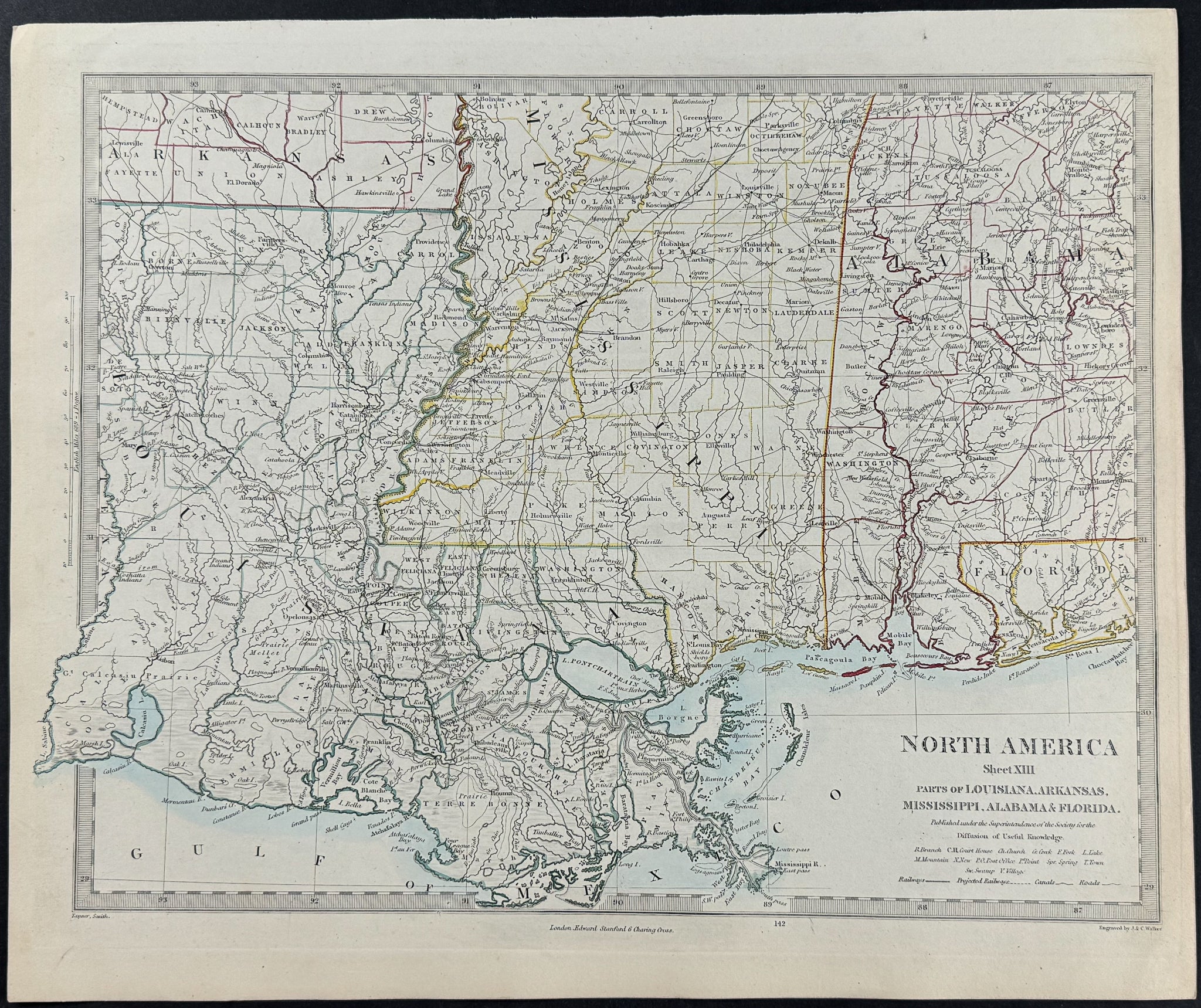 Map of North America, Sheet 13, Parts of Louisiana, Arkansas, Mississippi, Alabama, & Florida