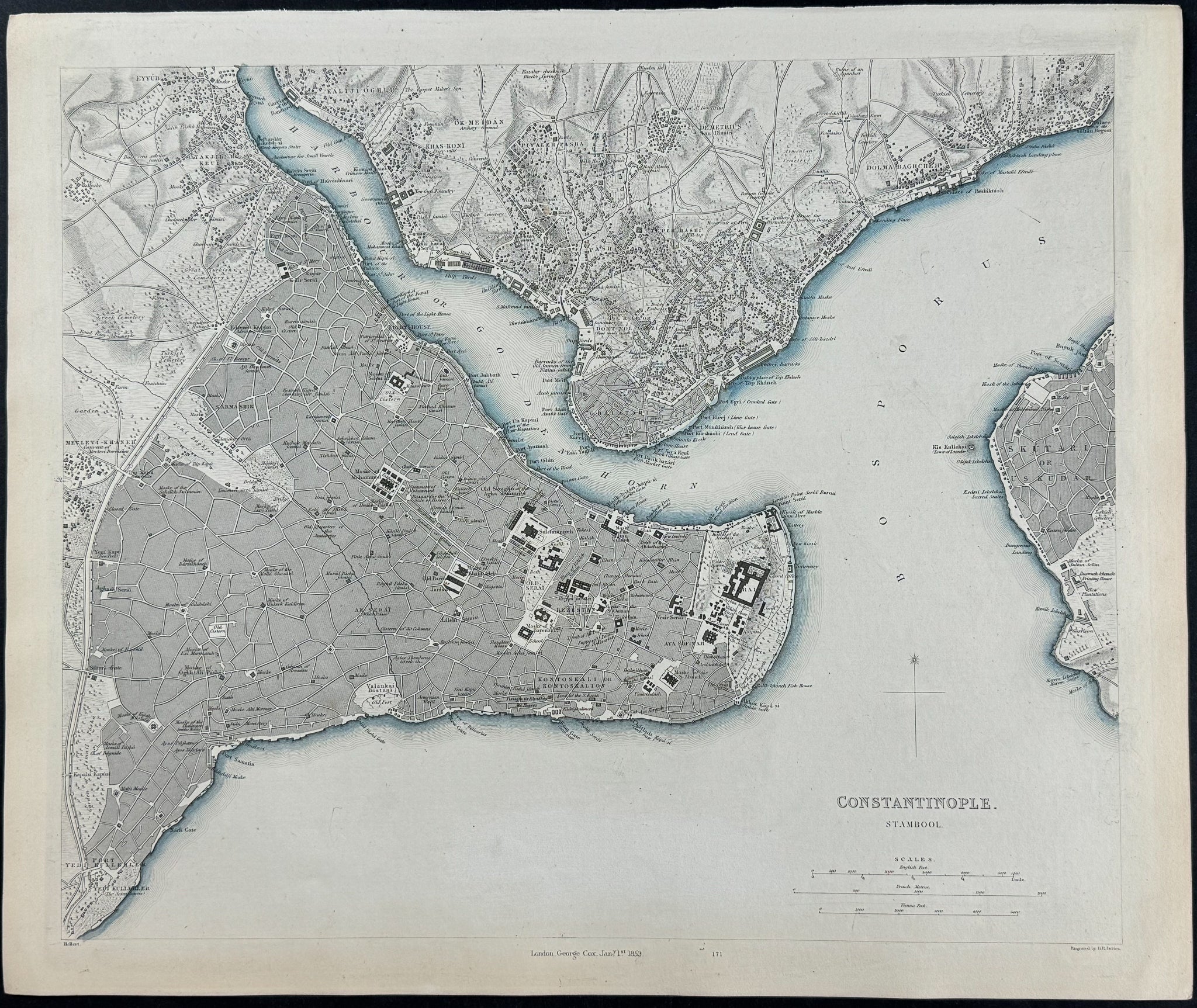 Map of Constantinople (Istanbul), Turkey