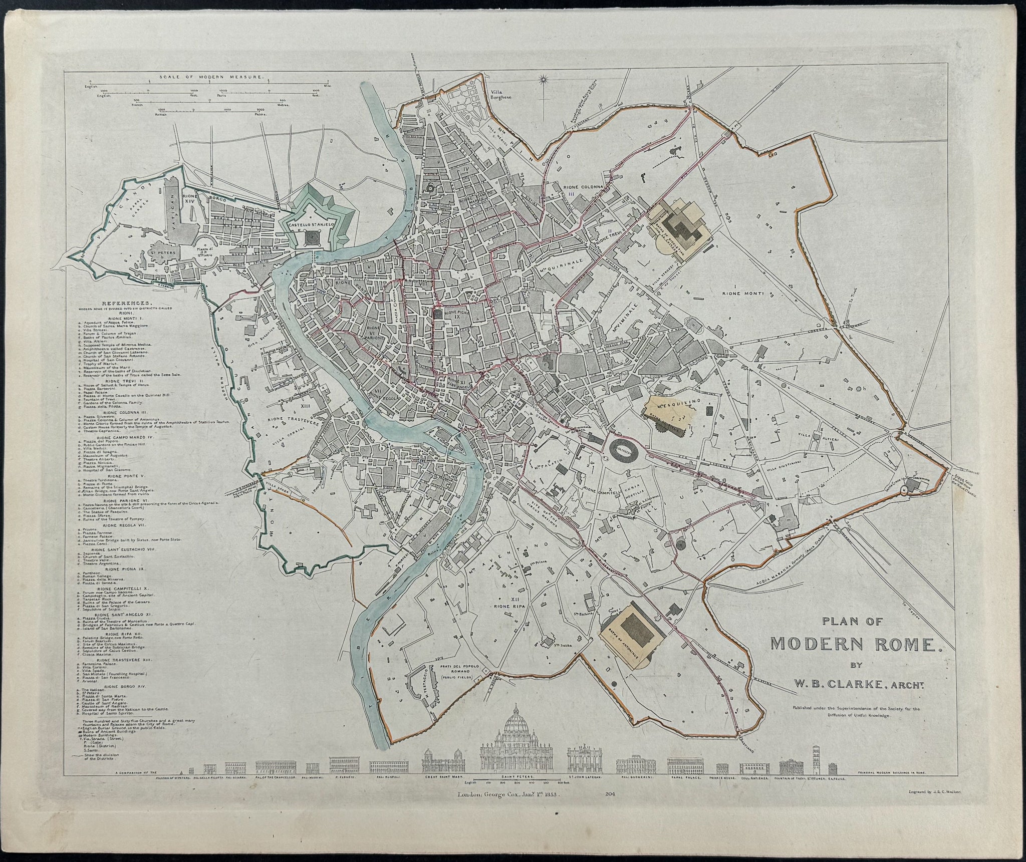 Map or Plan of Modern Rome, Italy