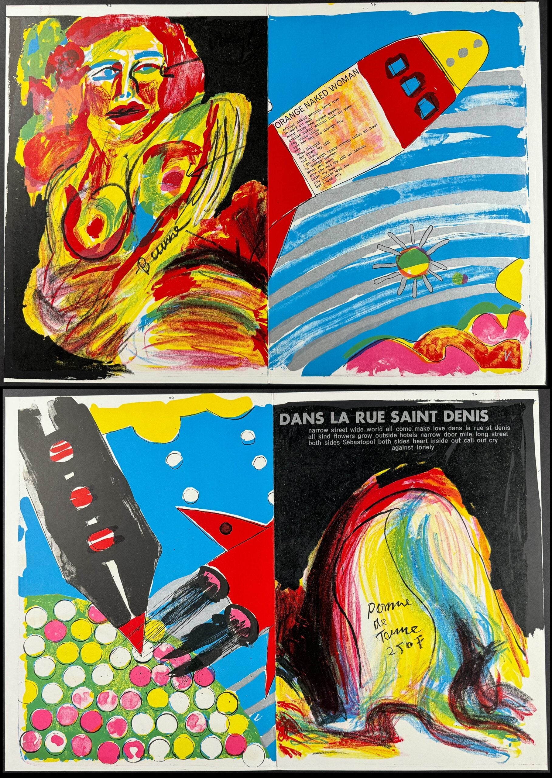 Two Sheets with Art by Walasse Ting & Kiki O.K. [Poems: Orange Naked Woman / 100% Nonsense]