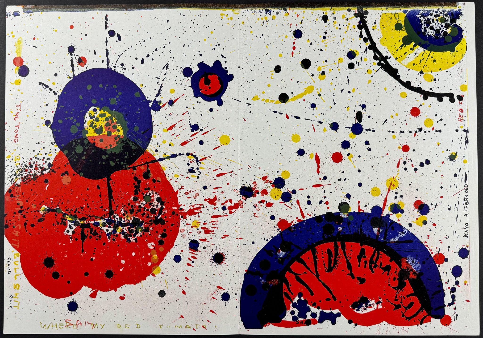 Three Sheets with Art by Sam Francis & Pierre Alechinsky [Poems: Love from a Shell / Go Back Infant / Hungry Men / Dedicated to Alechinsky