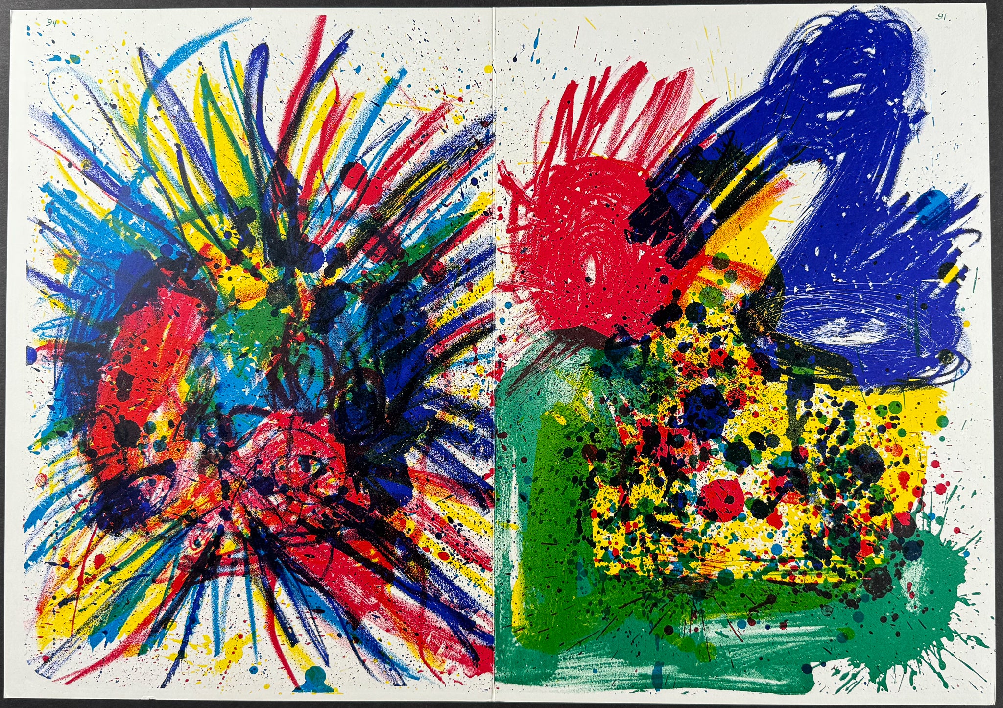 Three Sheets with Art by Alfred Jensen, Walasse Ting, & Joan Mitchell [Poems: If I Love God / I Meet my Sweetheart and my Godfather / Evolution]