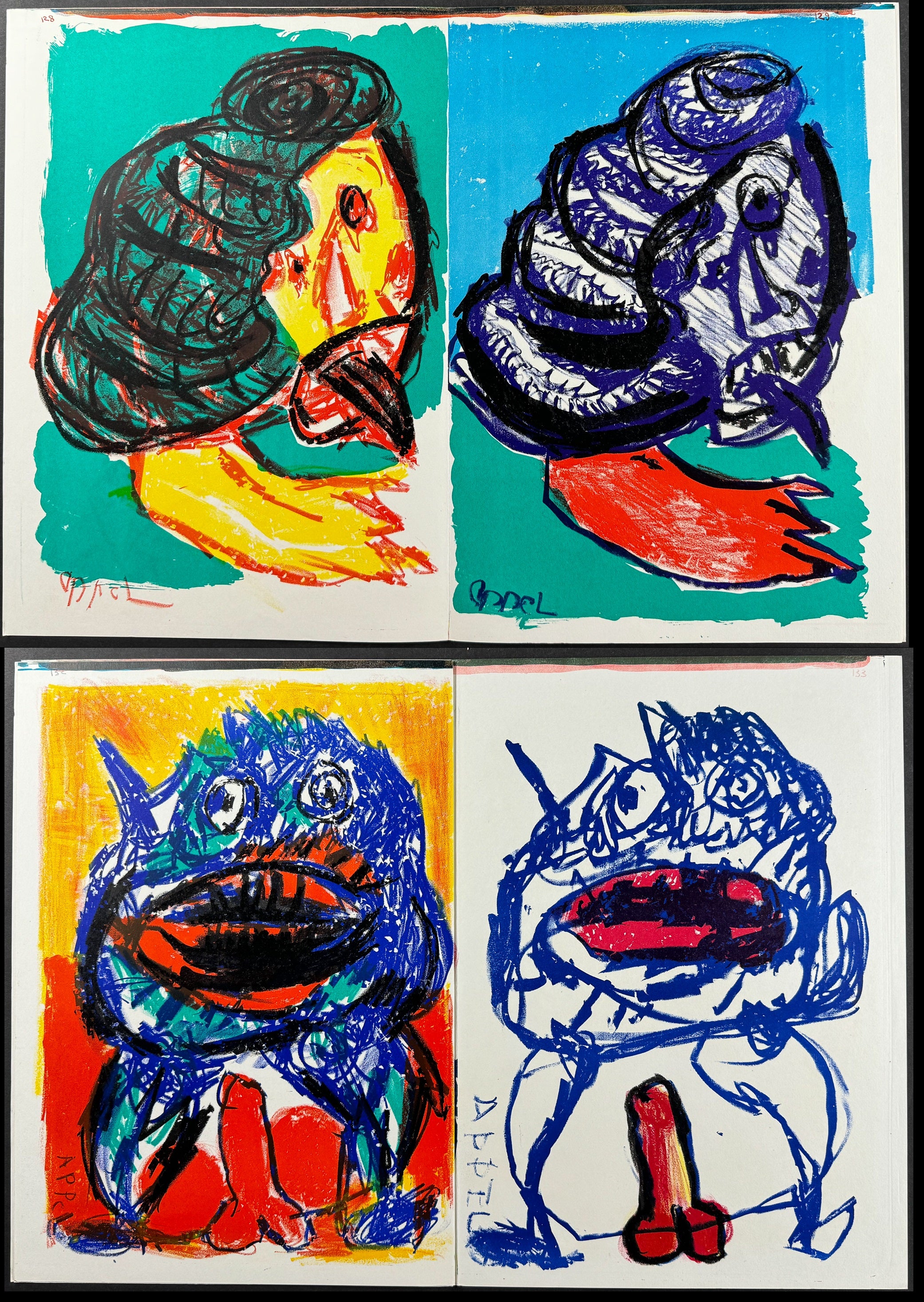 Three Sheets with Art by Walasse Ting, Karel Appel, & Pierre Alechinsky [Poems: Long Way to Far Rockaway / Fantastic Fancy Family]