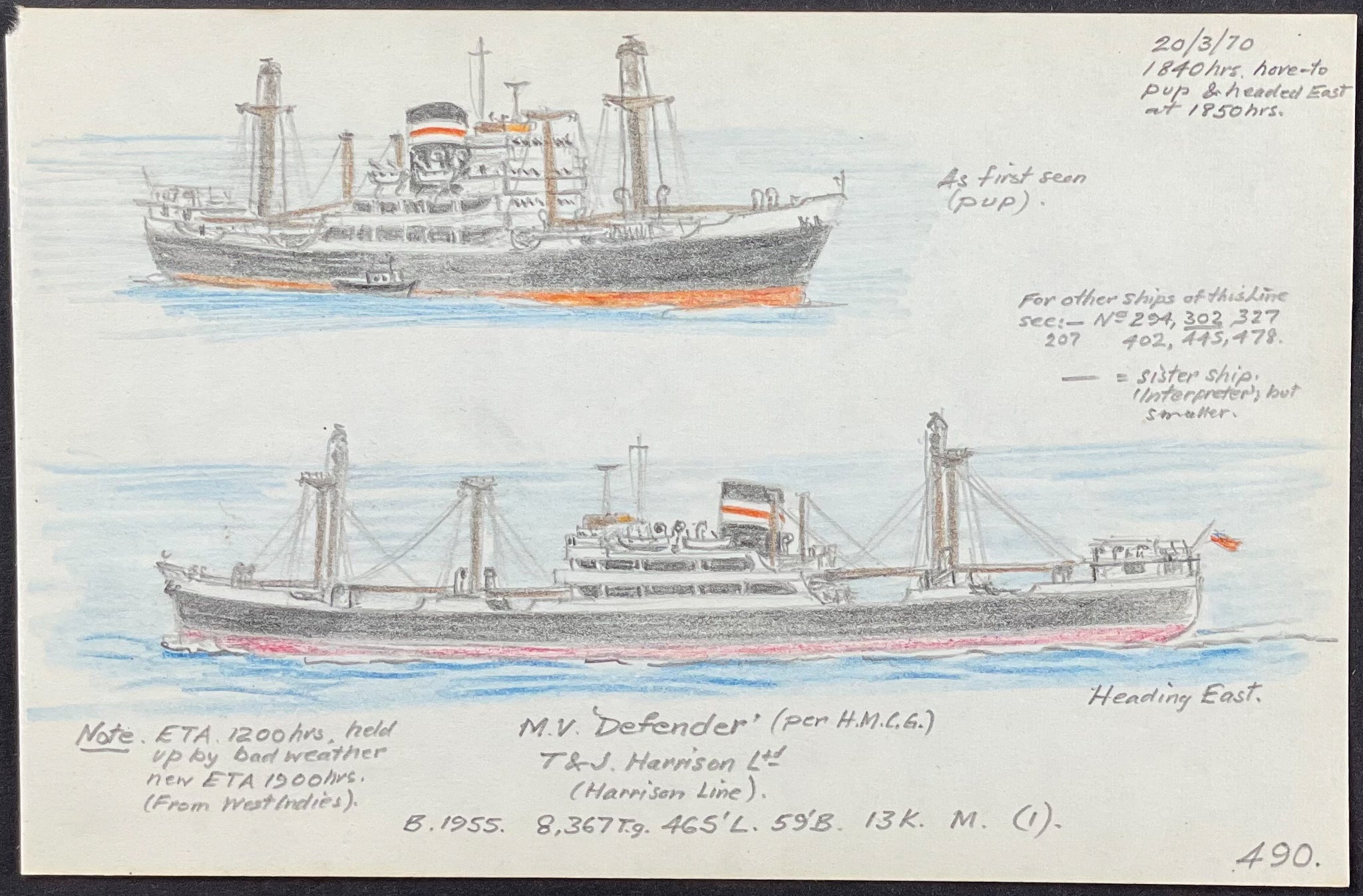 Original Drawing of Ship (Detailed & Dated)