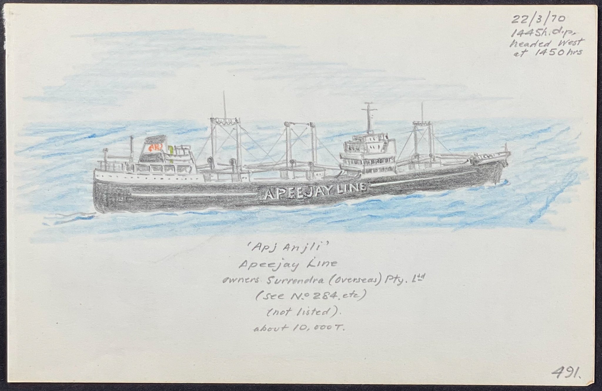 Original Drawing of Ship (Detailed & Dated)