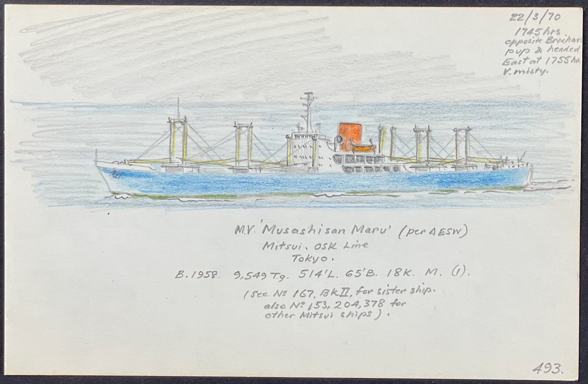 Original Drawing of Ship (Detailed & Dated)