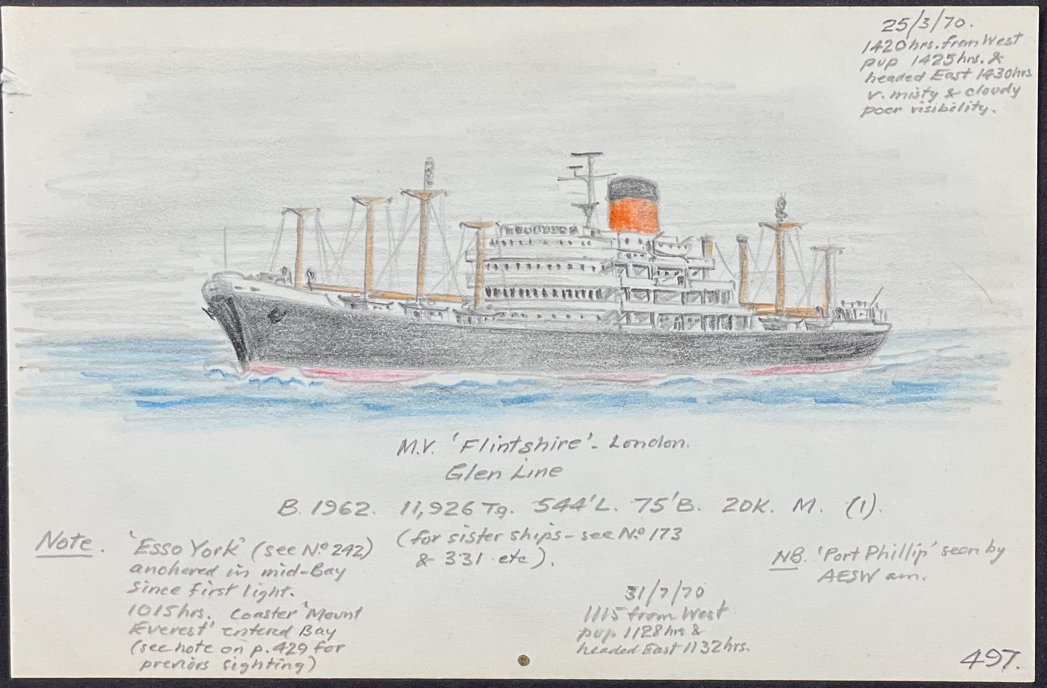 Original Drawing of Ship (Detailed & Dated)