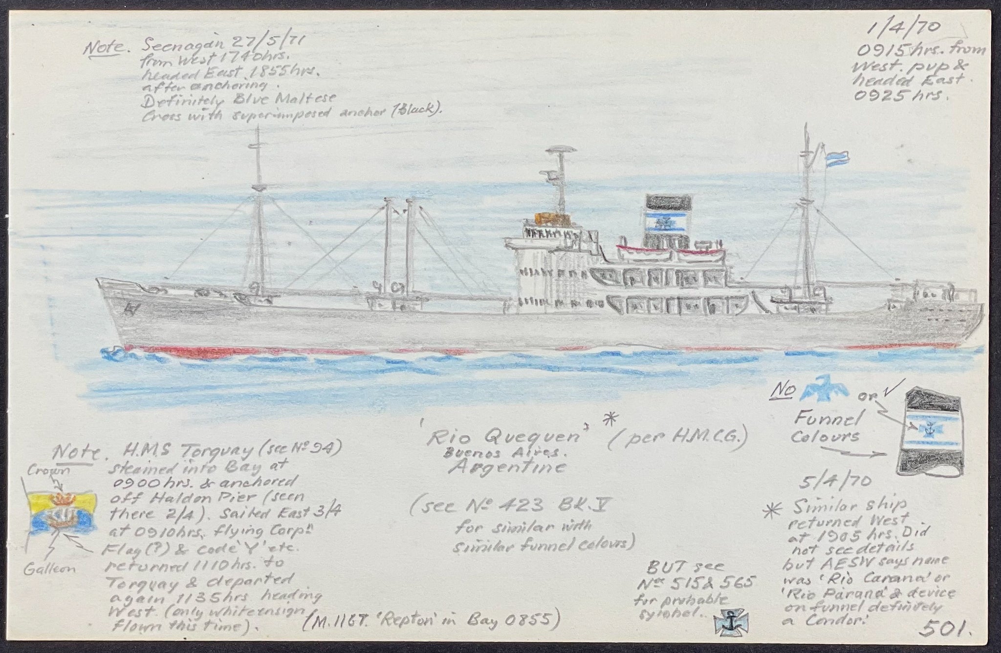 Original Drawing of Ship (Detailed & Dated)