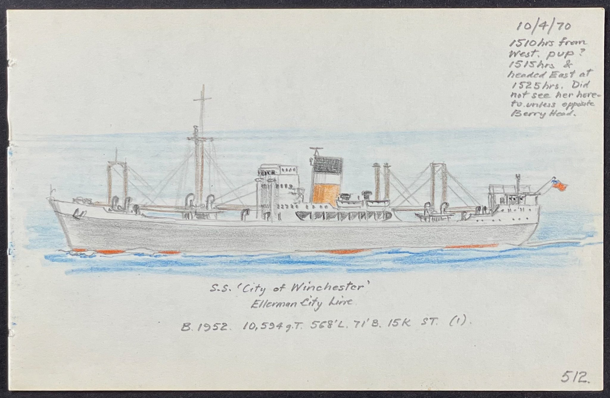 Original Drawing of Ship (Detailed & Dated)