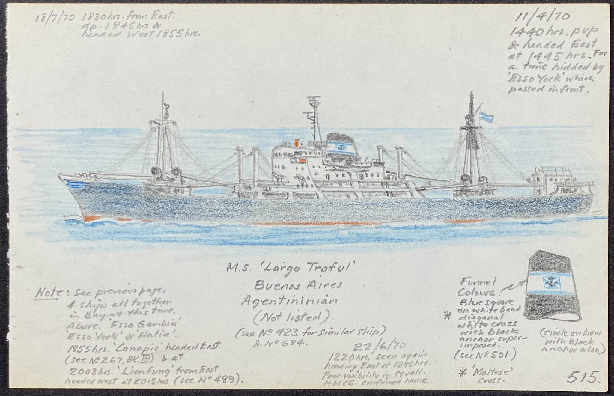 Original Drawing of Ship (Detailed & Dated)