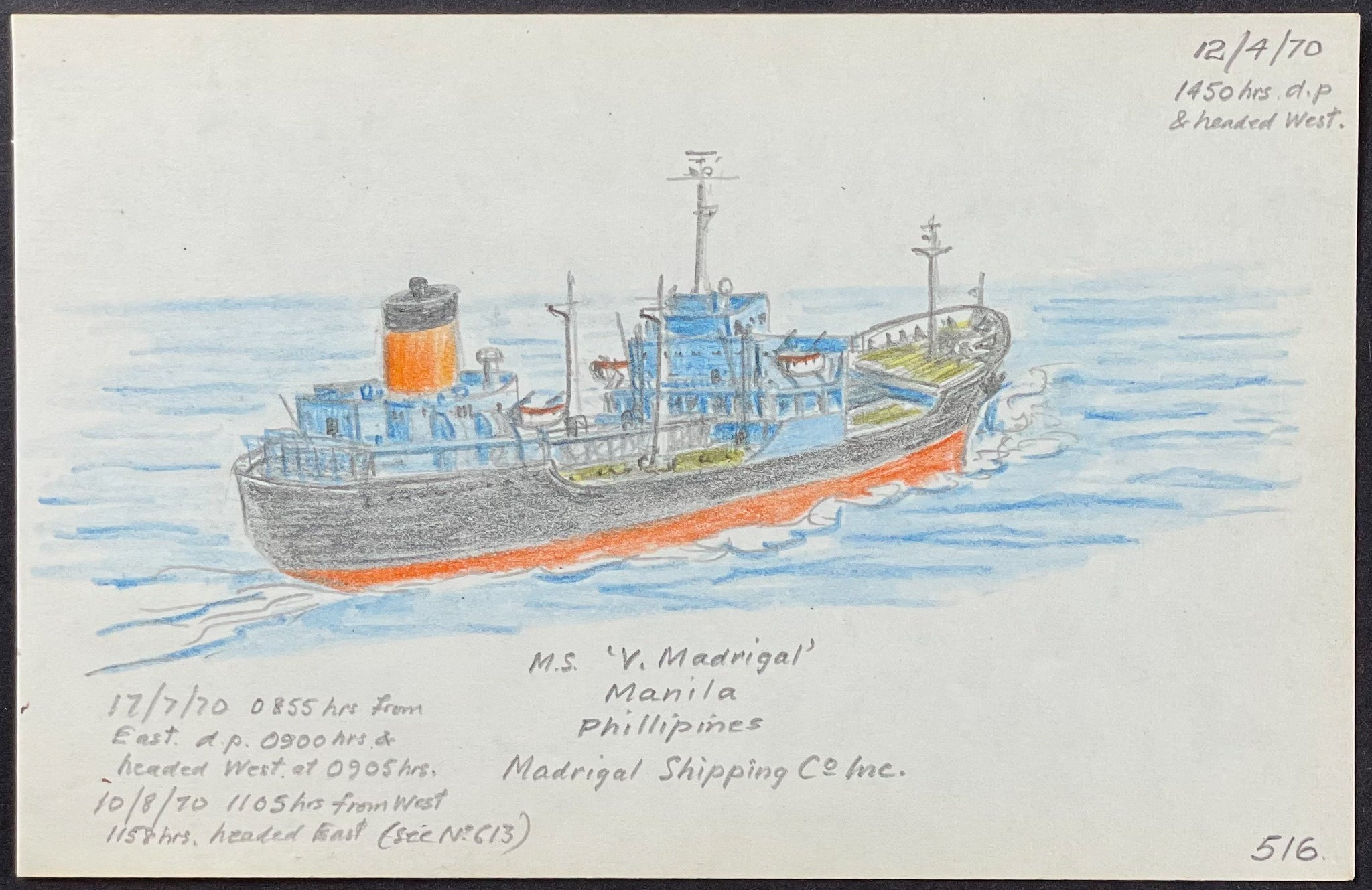 Original Drawing of Ship (Detailed & Dated)