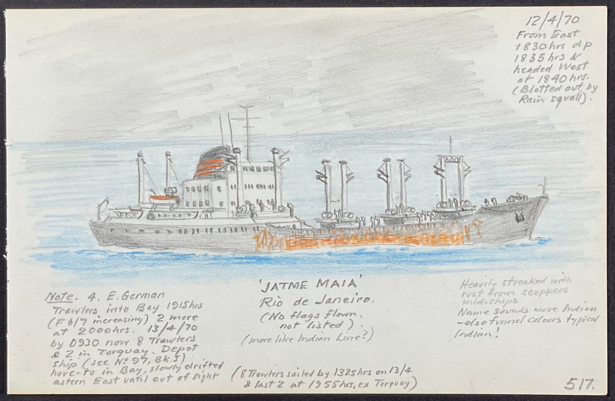 Original Drawing of Ship (Detailed & Dated)