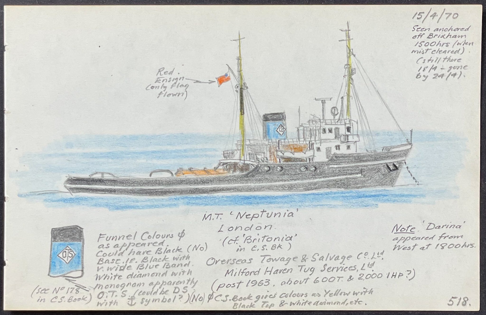 Original Drawing of Ship (Detailed & Dated)