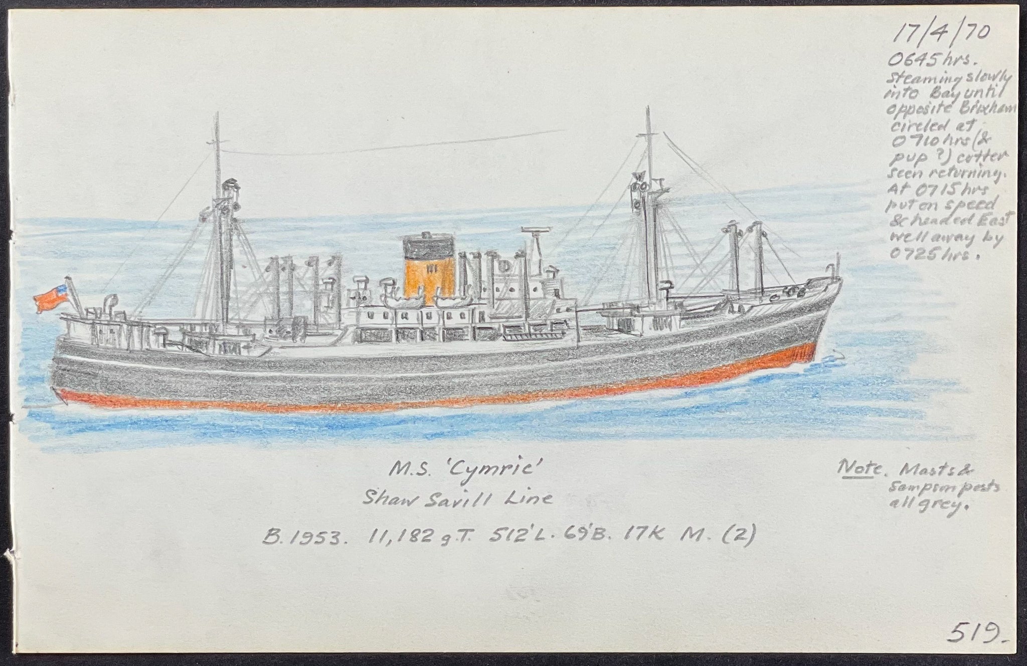 Original Drawing of Ship (Detailed & Dated)