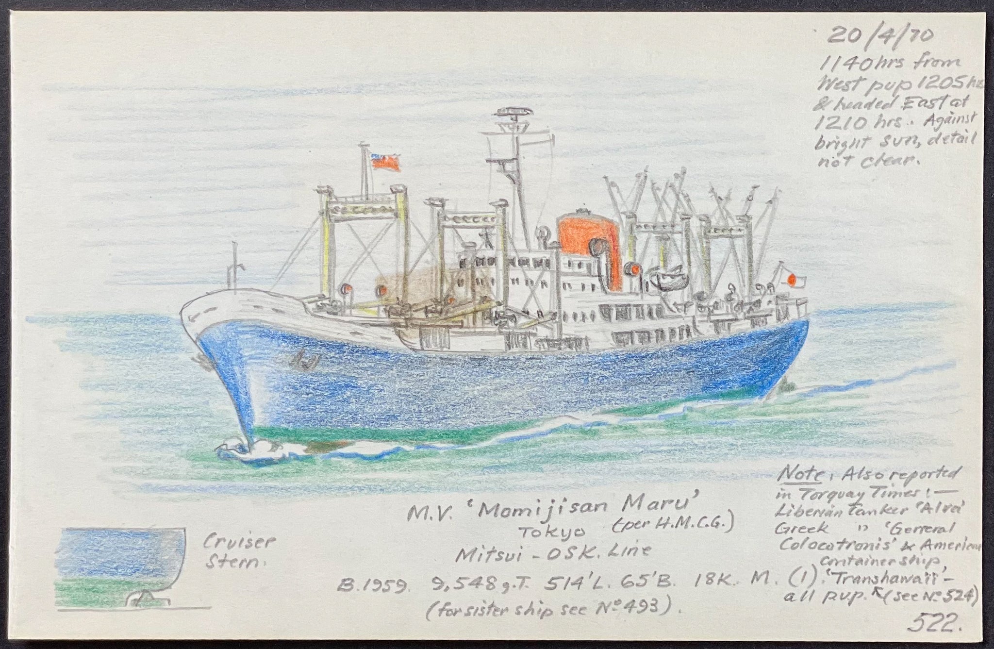 Original Drawing of Ship (Detailed & Dated)