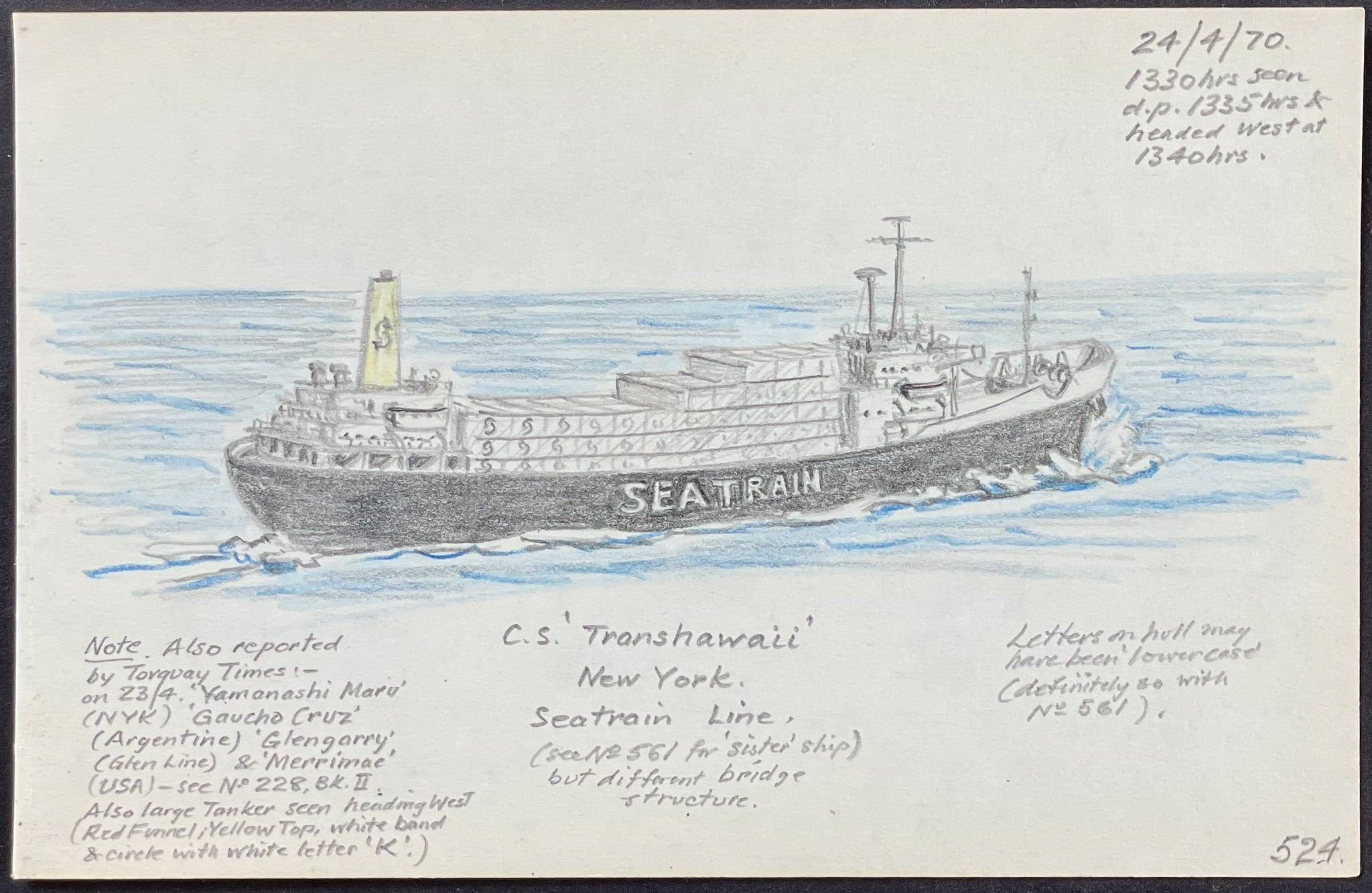 Original Drawing of Ship (Detailed & Dated)